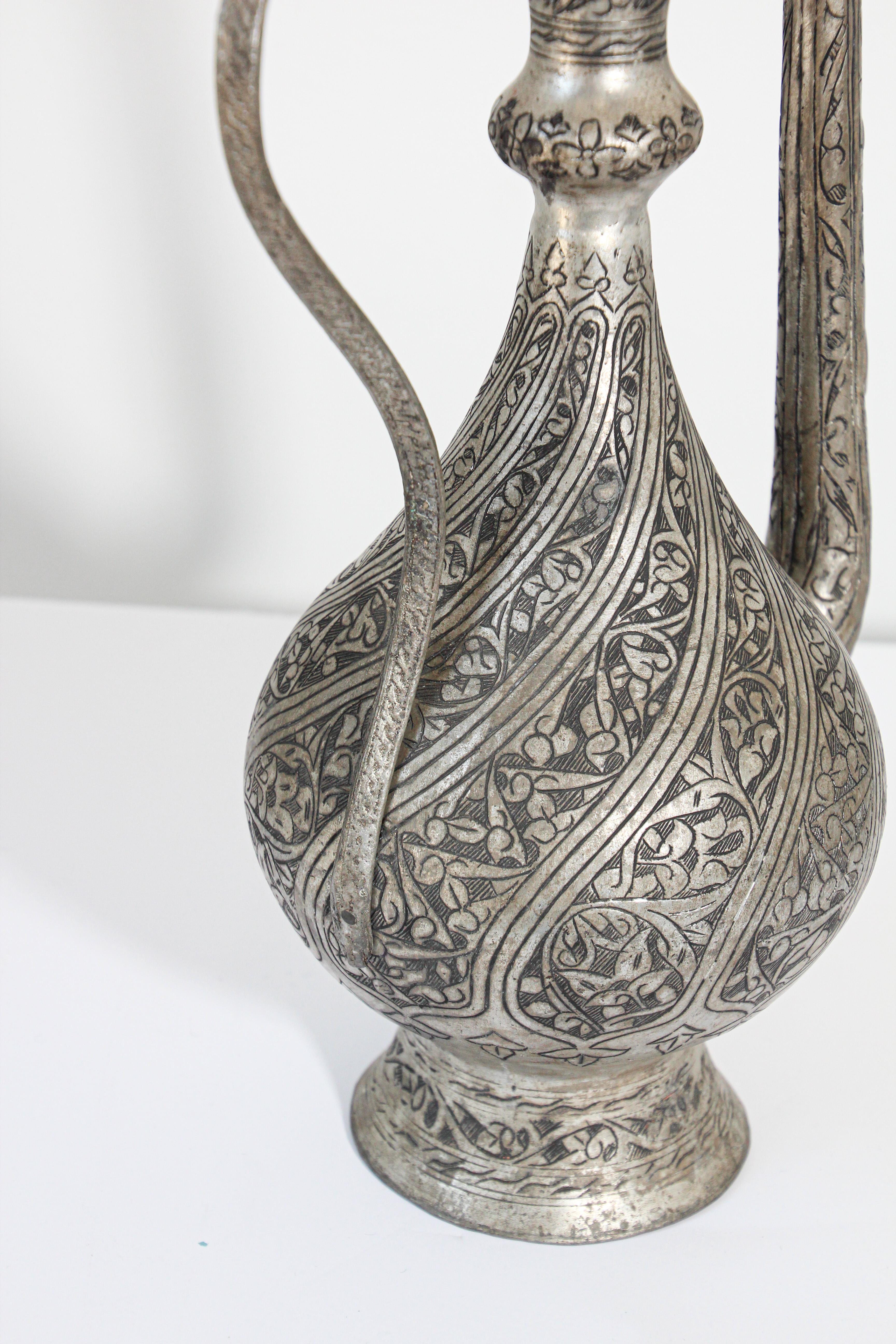 Middle Eastern Islamic Turkish Ottoman Tinned Copper Ewer In Good Condition For Sale In North Hollywood, CA