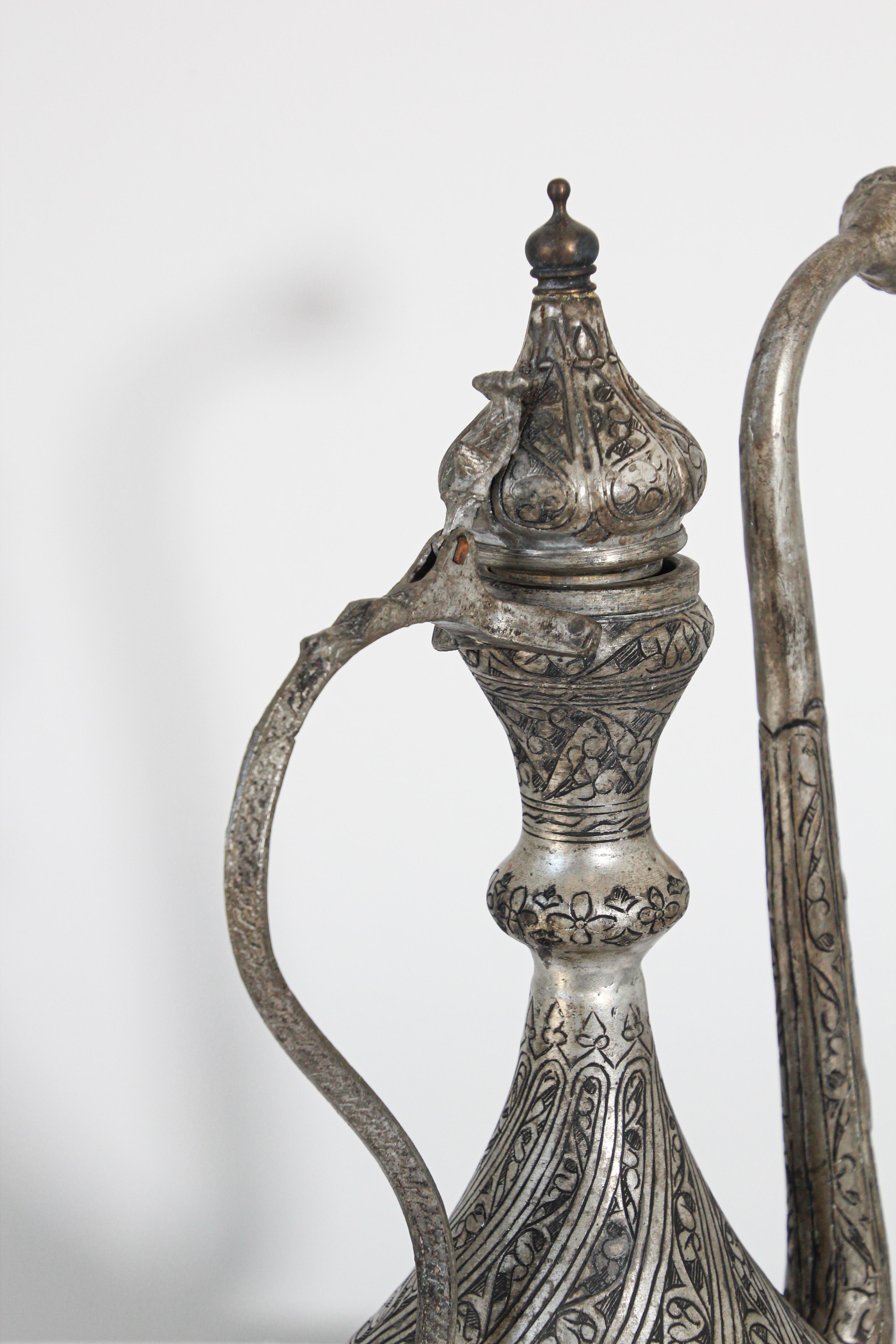 19th Century Middle Eastern Islamic Turkish Ottoman Tinned Copper Ewer For Sale