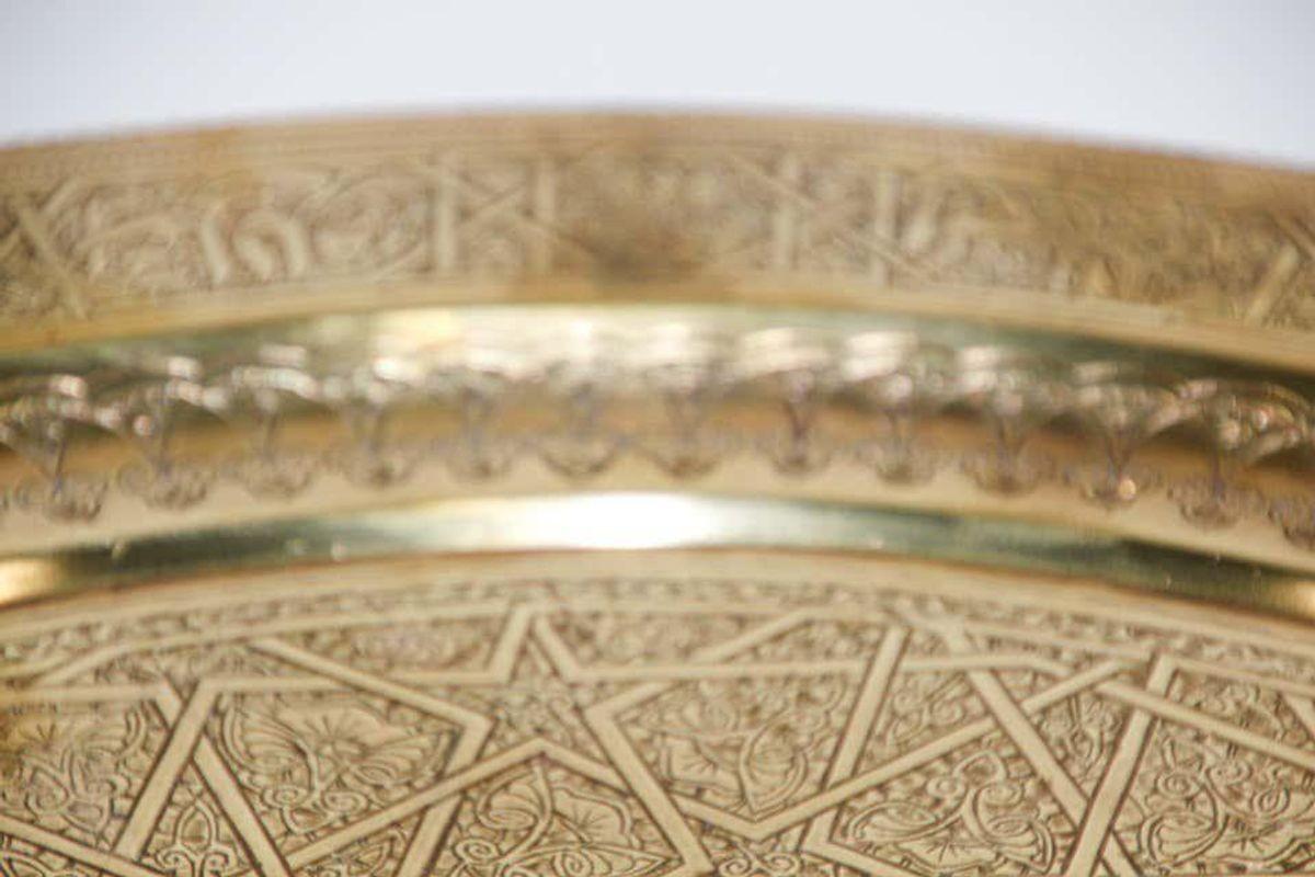 Middle Eastern Islamic Vintage Round Brass Hanging Tray For Sale 3