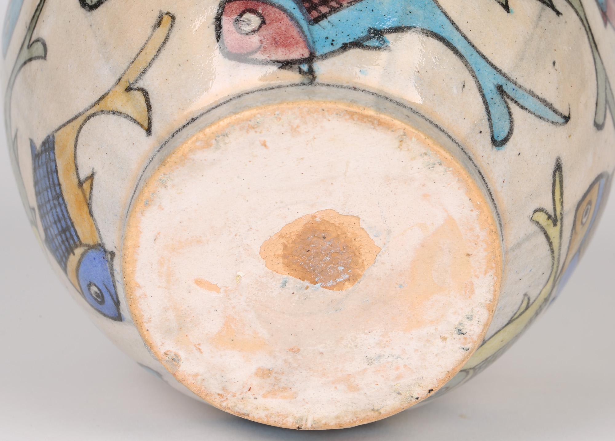 Islamic Middle Eastern Iznik Art Pottery Vase Painted with Fish