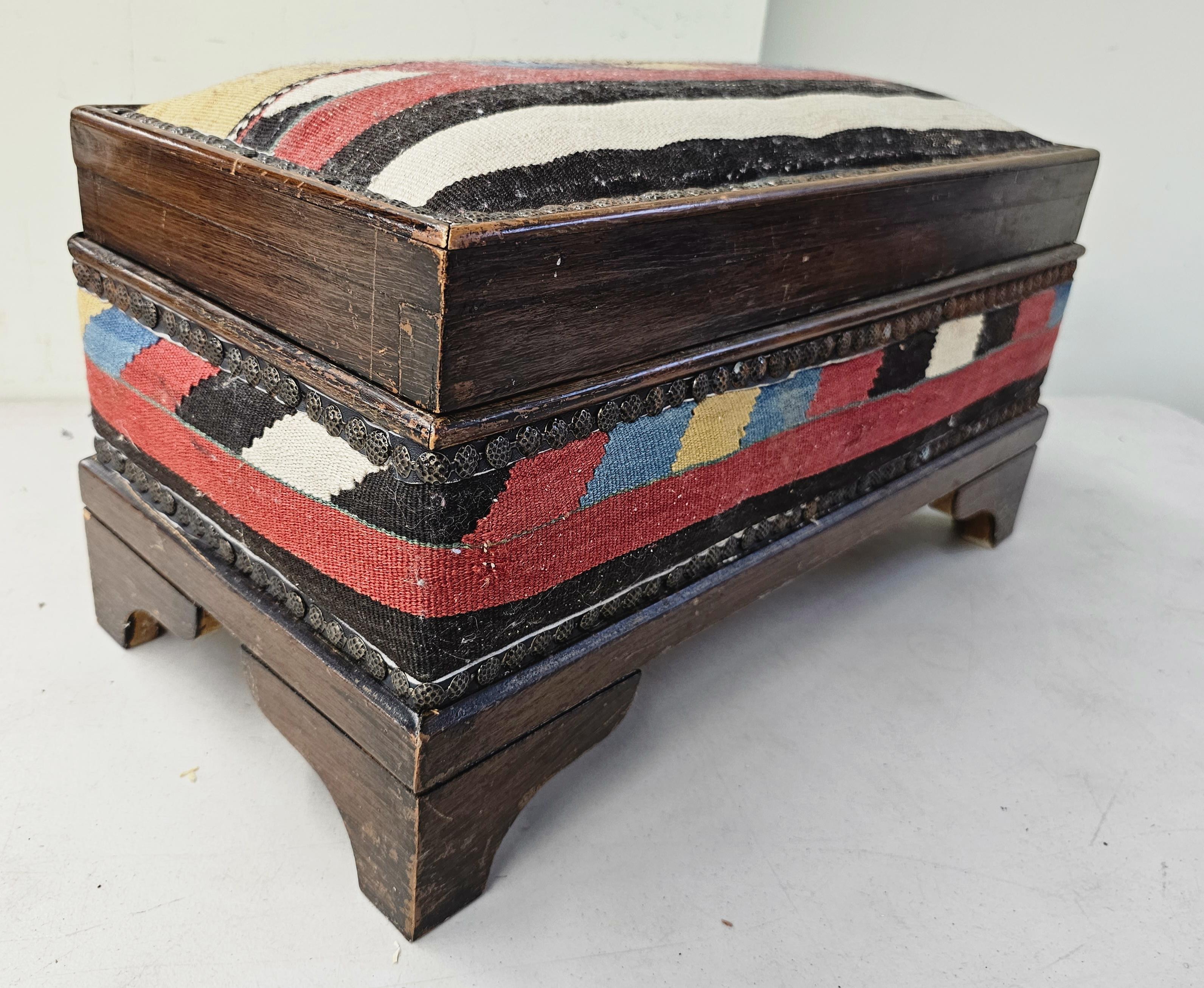 Afghan Middle Eastern Kilim Upholstered Stained Pine Table Chest For Sale