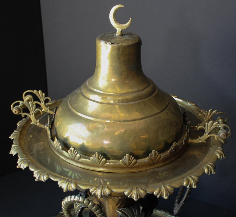Middle Eastern Large Arabian Polished Brass Incense Burner For Sale at