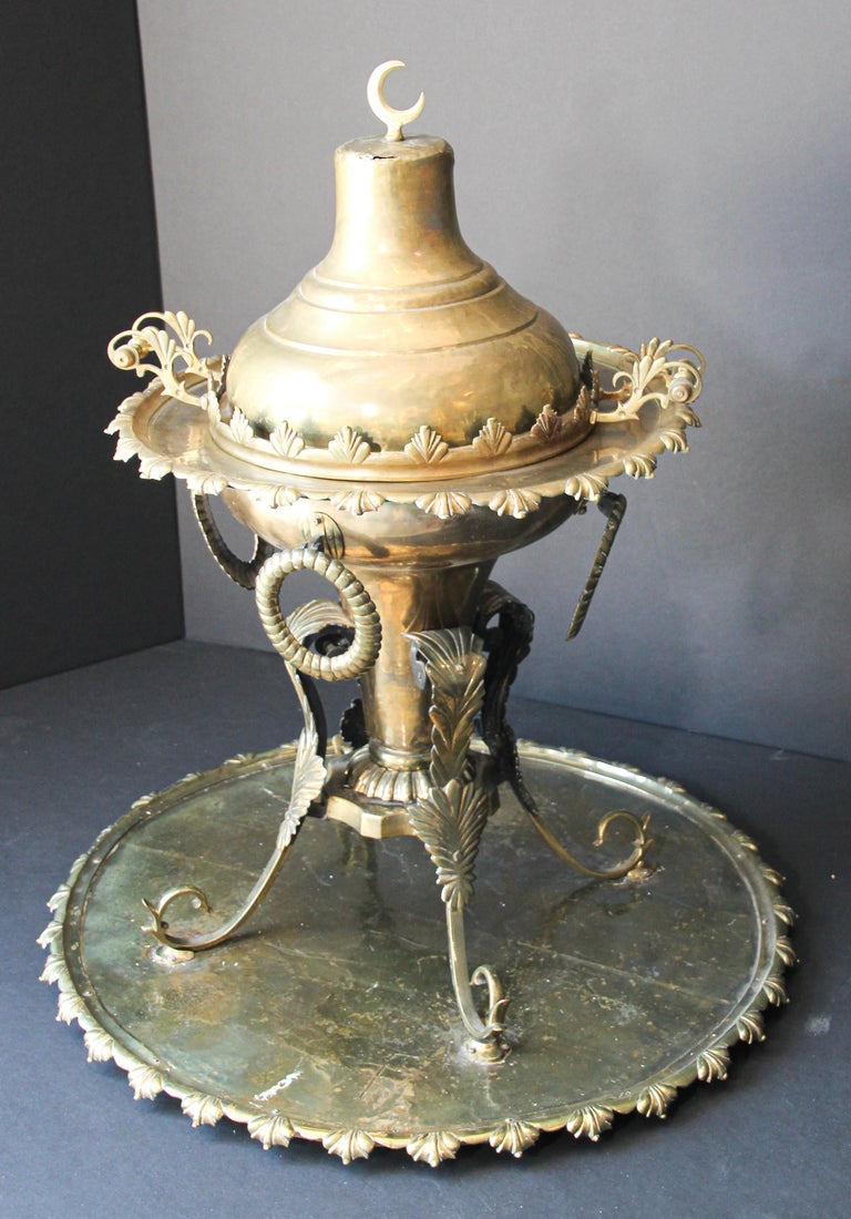 Middle Eastern Large Arabian Polished Brass Incense Burner For Sale at