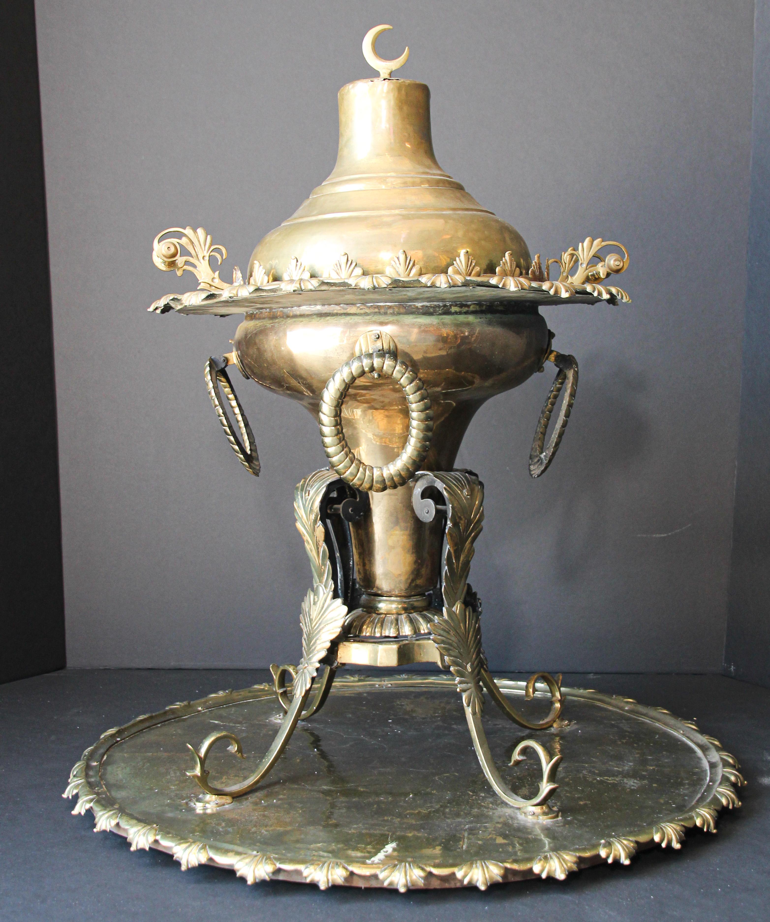 Hammered Middle Eastern Large Arabian Polished Brass Incense Burner For Sale