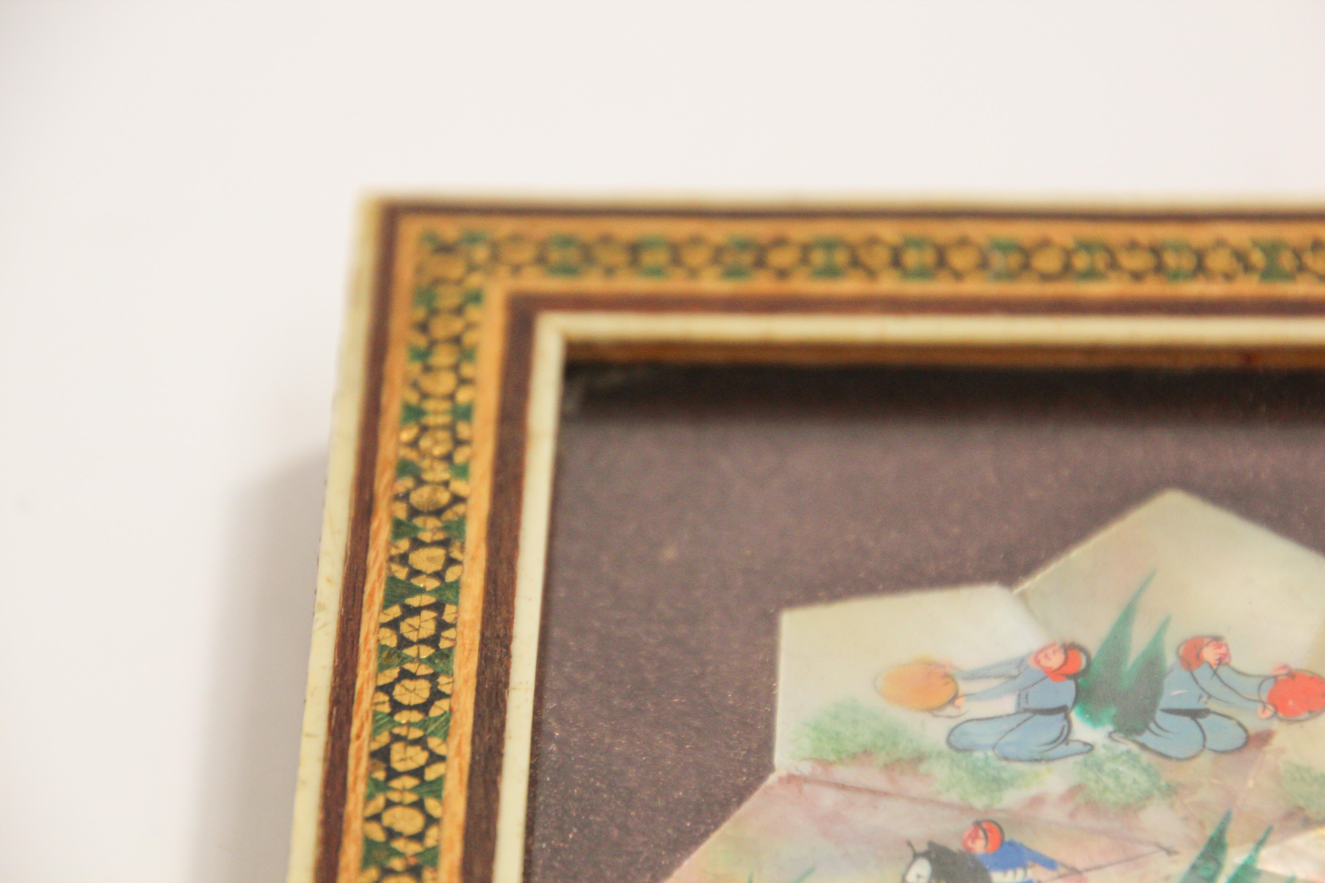 Peinture miniature du Moyen-Orient encadrée sur coquillage en vente 1