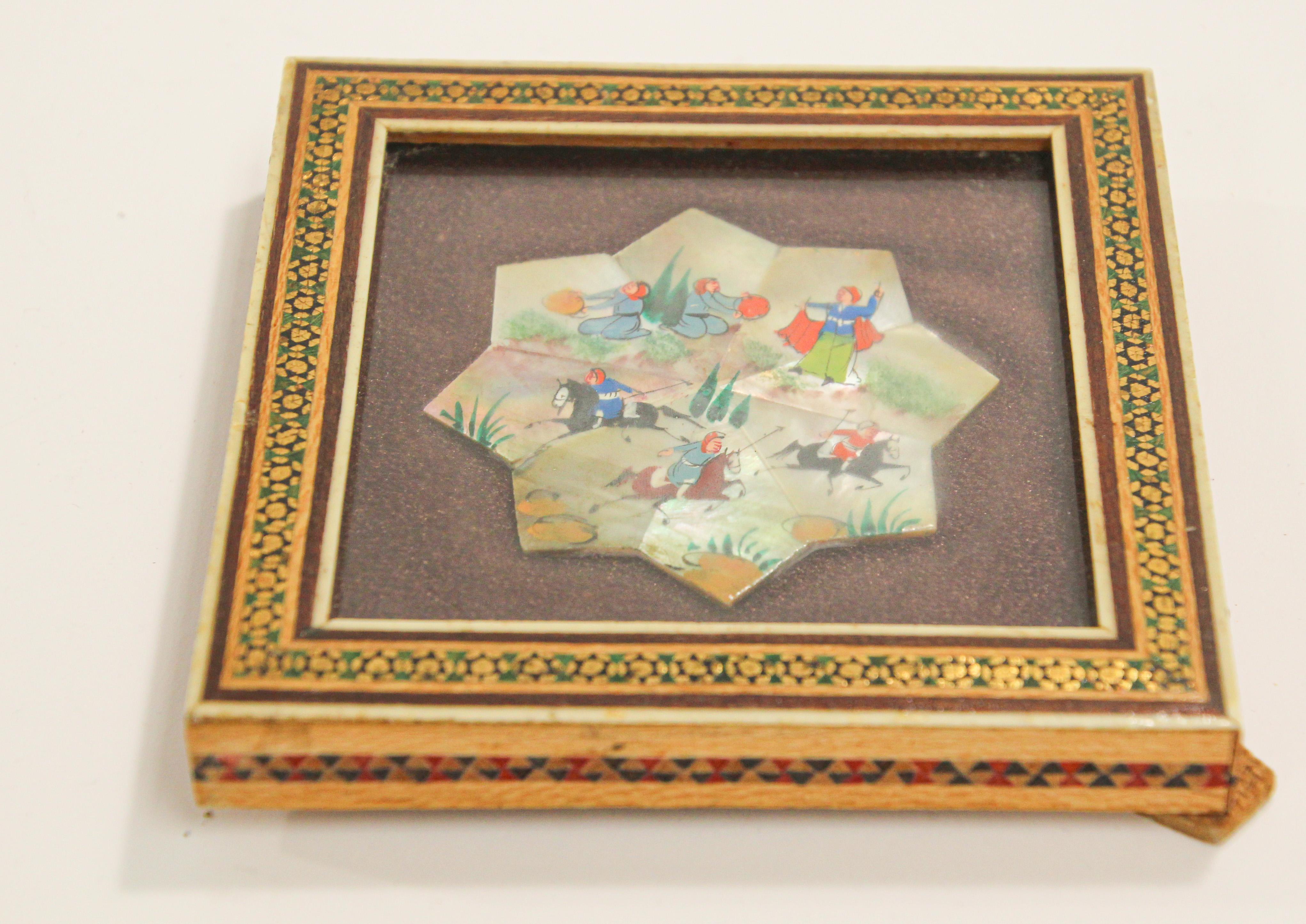 Framed Middle Eastern Miniature Painting on Shell In Good Condition For Sale In North Hollywood, CA