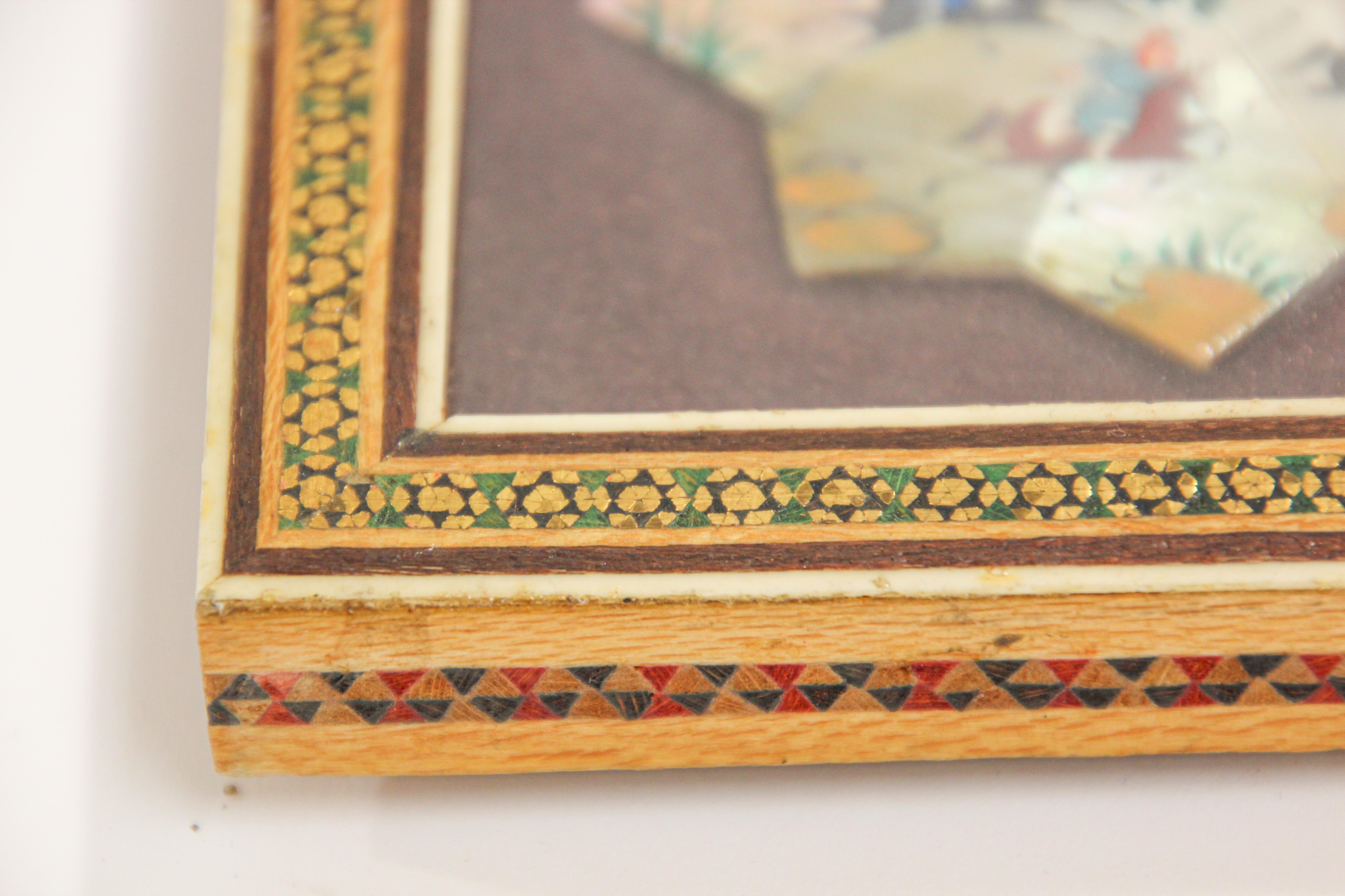 20th Century Framed Middle Eastern Miniature Painting on Shell For Sale