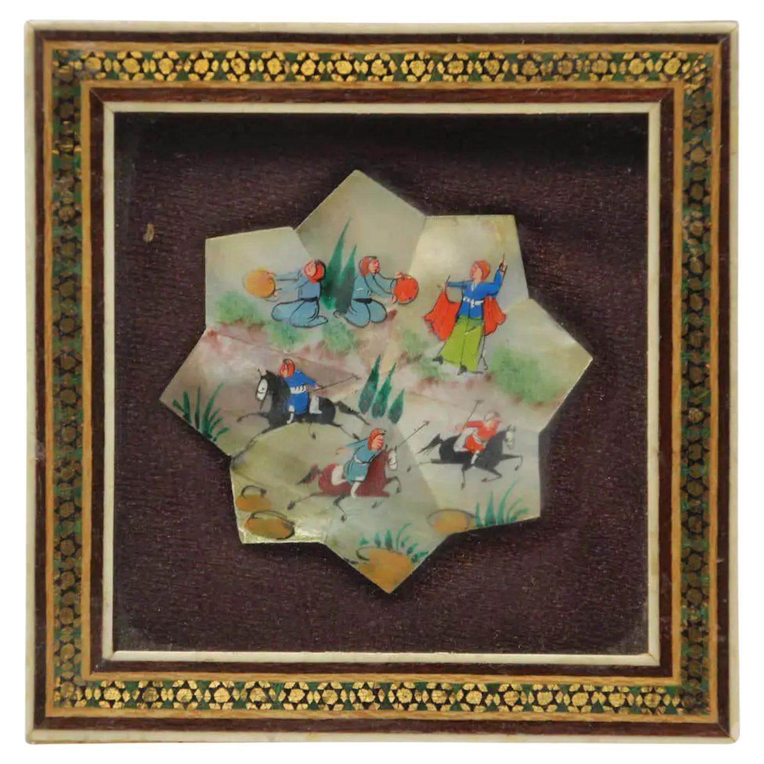 Framed Middle Eastern Miniature Painting on Shell