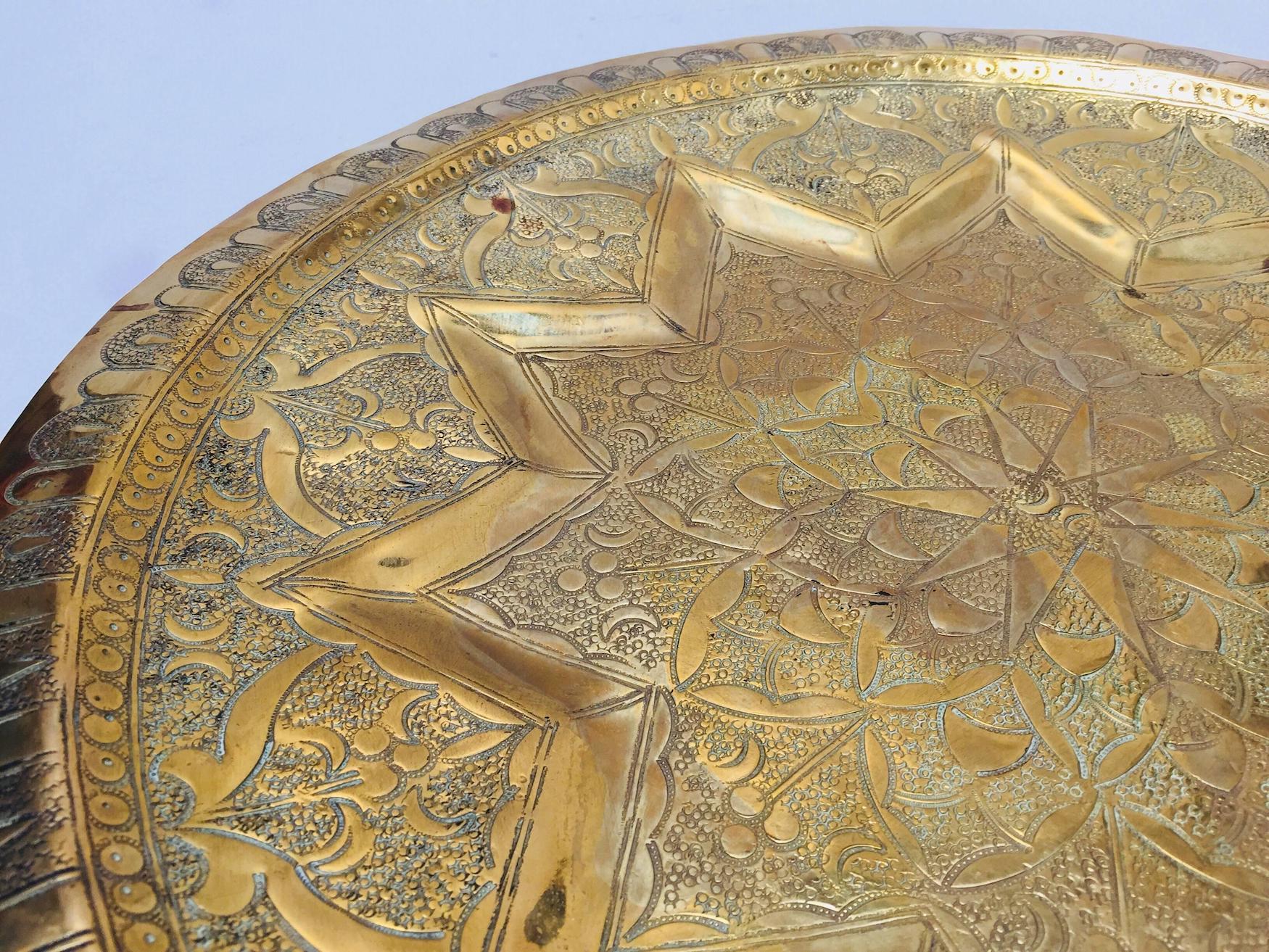 19th Century Middle Eastern Moorish Antique Round Brass Tray