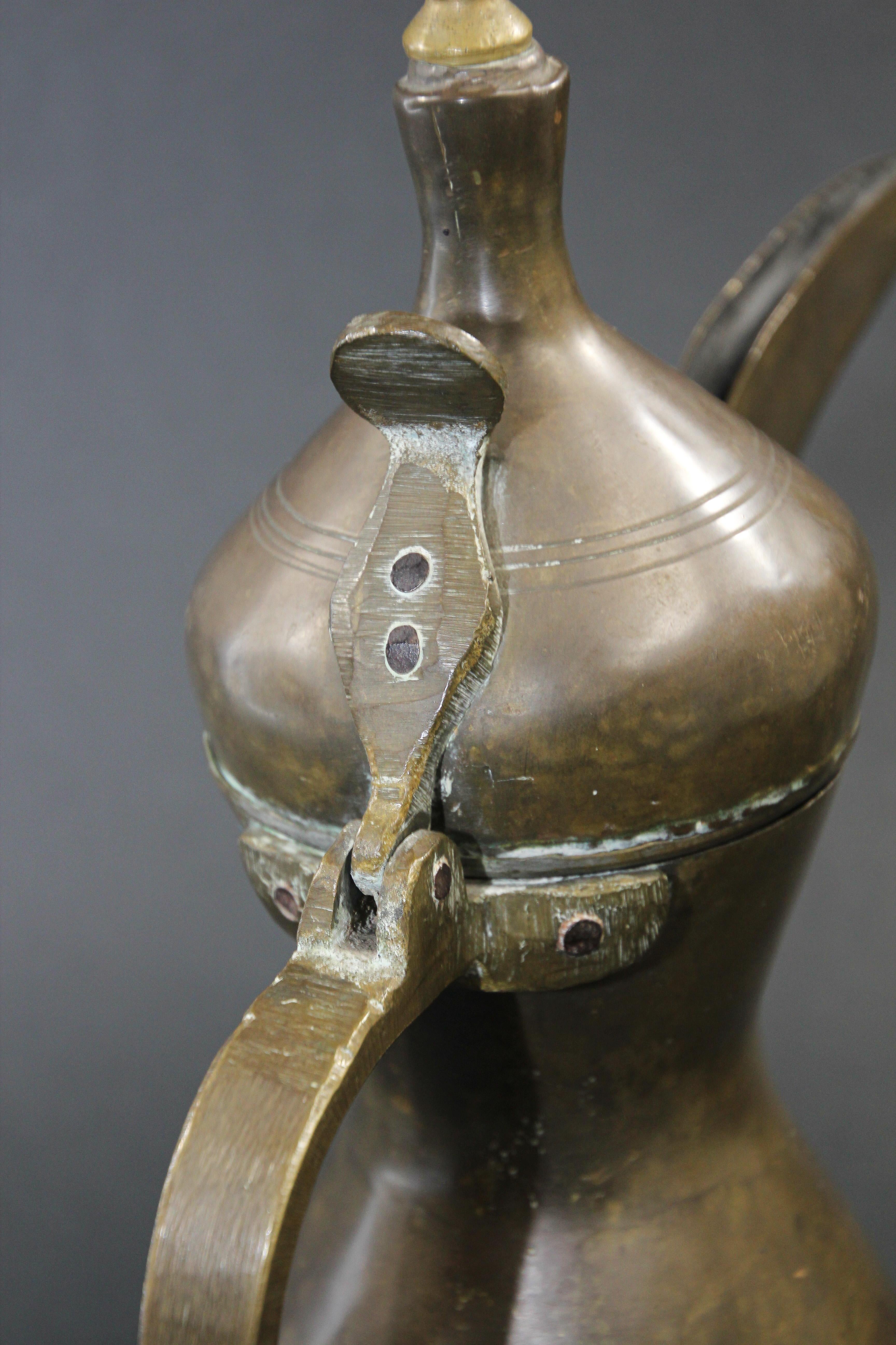 Hand-Crafted Middle Eastern Moorish Dallah Arabic Brass Coffee Pot For Sale