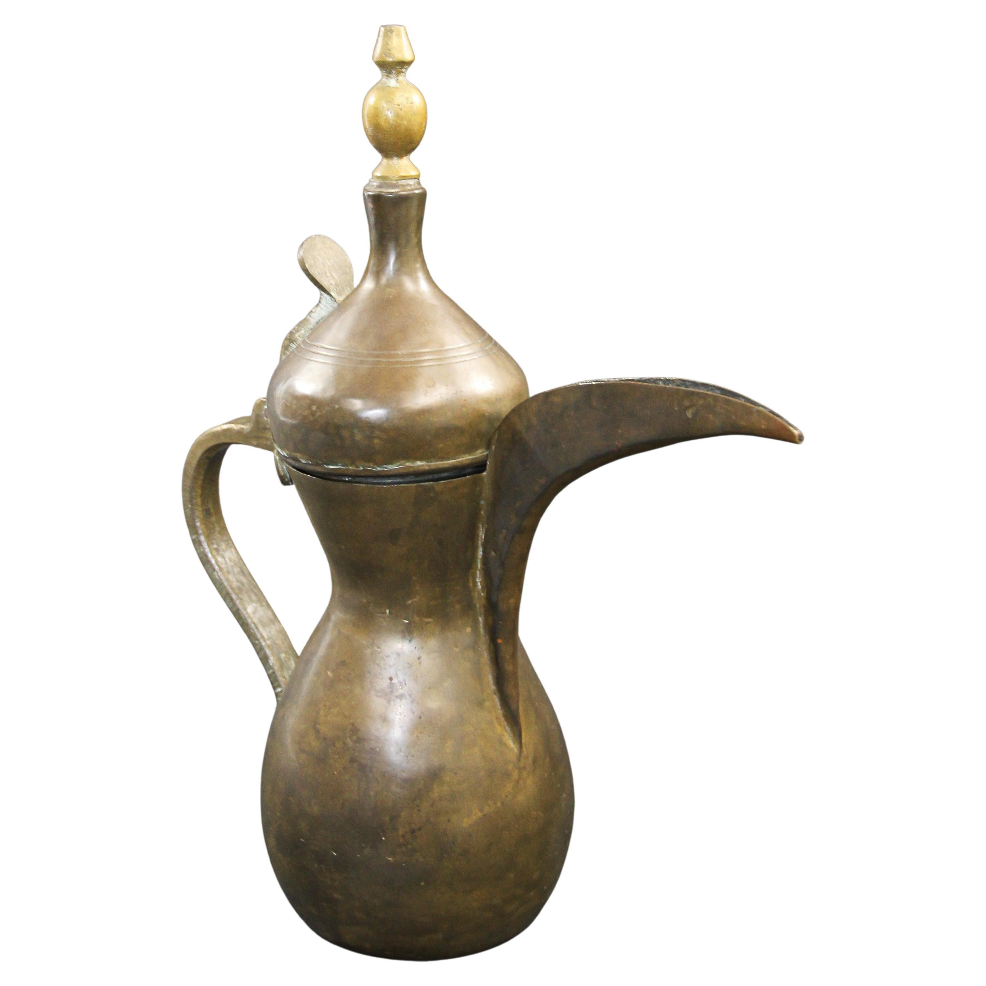 Middle Eastern Moorish Dallah Arabic Brass Coffee Pot For Sale