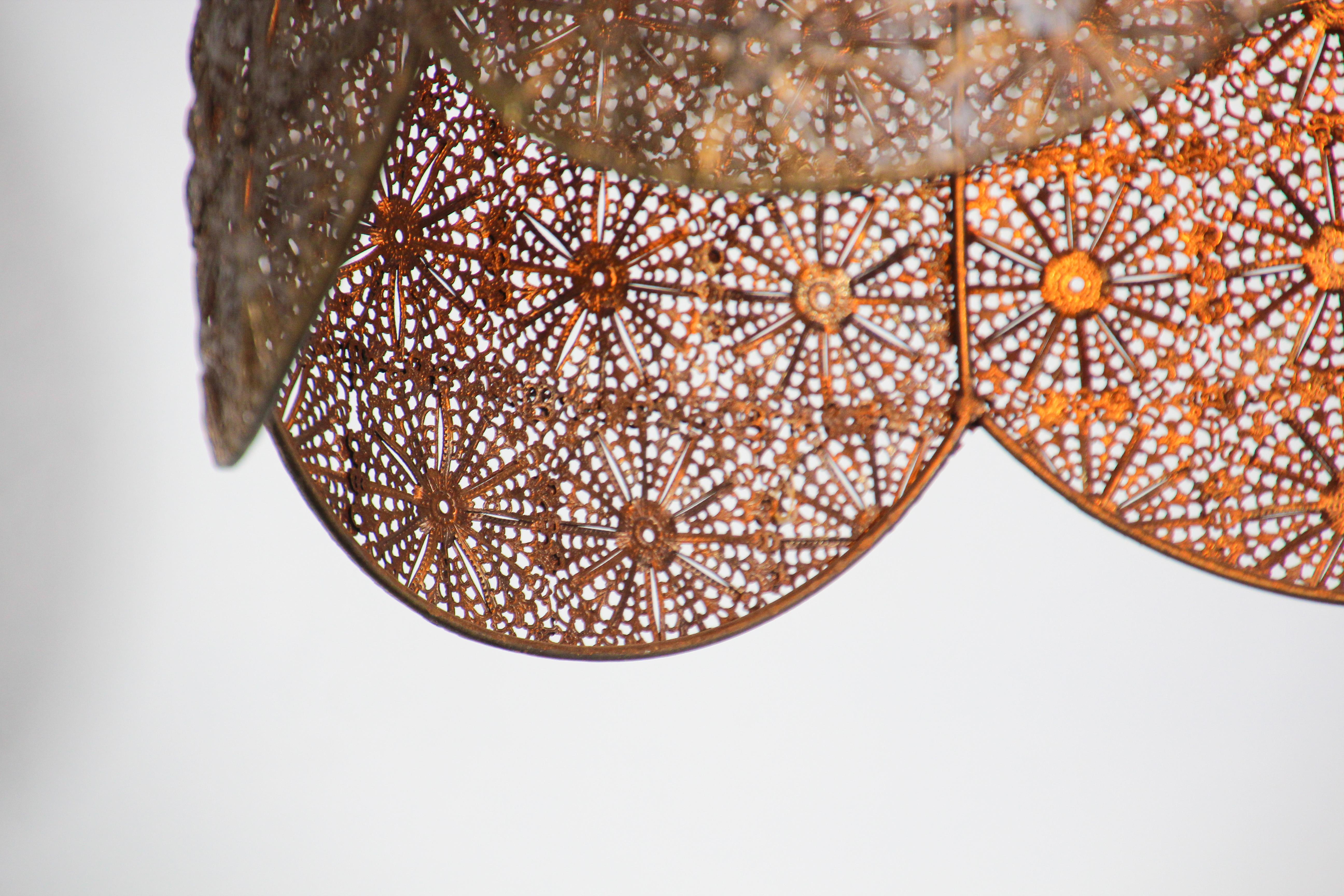 Middle Eastern Moorish Fine Filigree Pierced Brass Hanging Lamp Shade 1