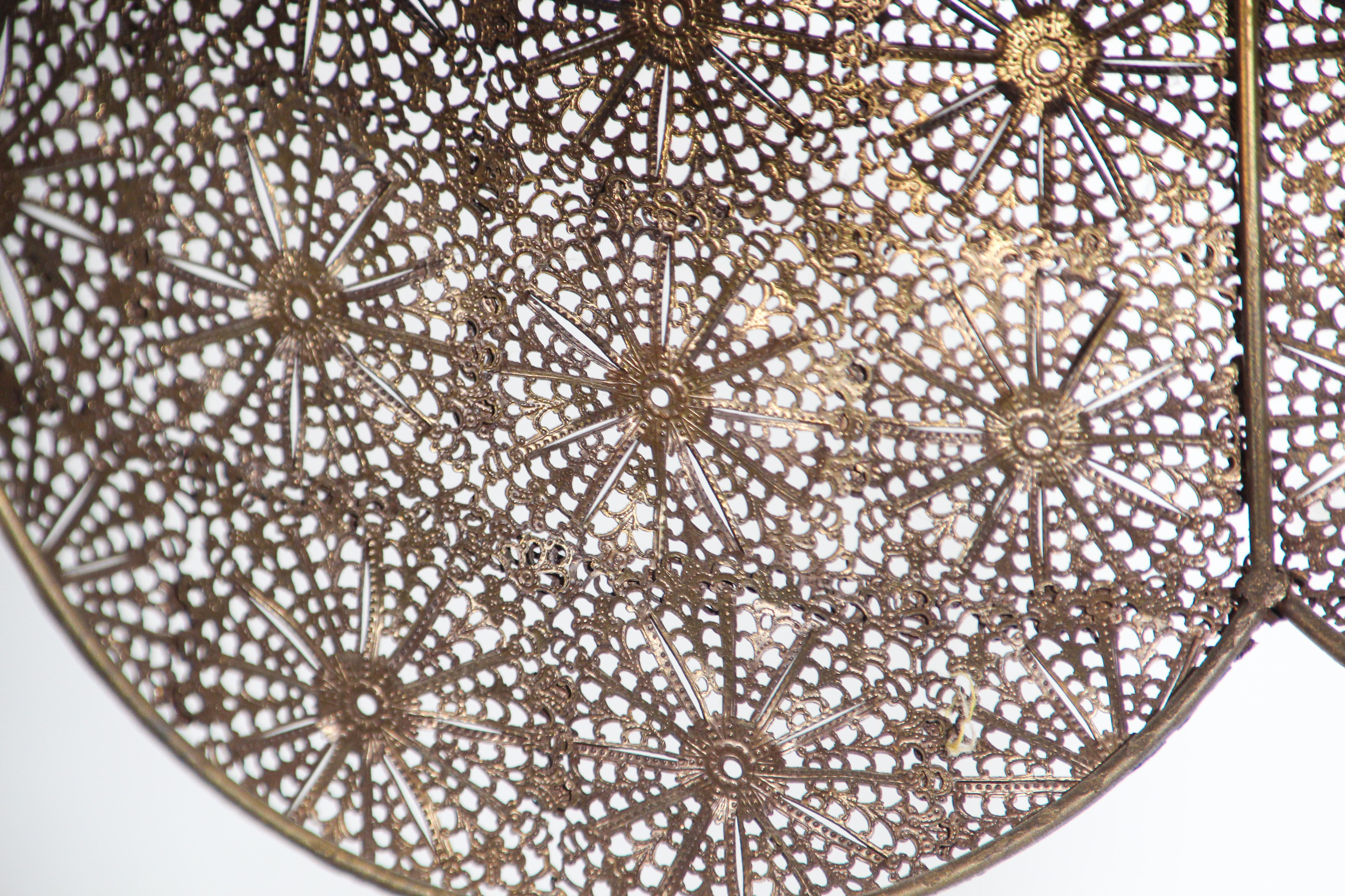 Middle Eastern Moorish Fine Filigree Pierced Brass Hanging Lamp Shade 6