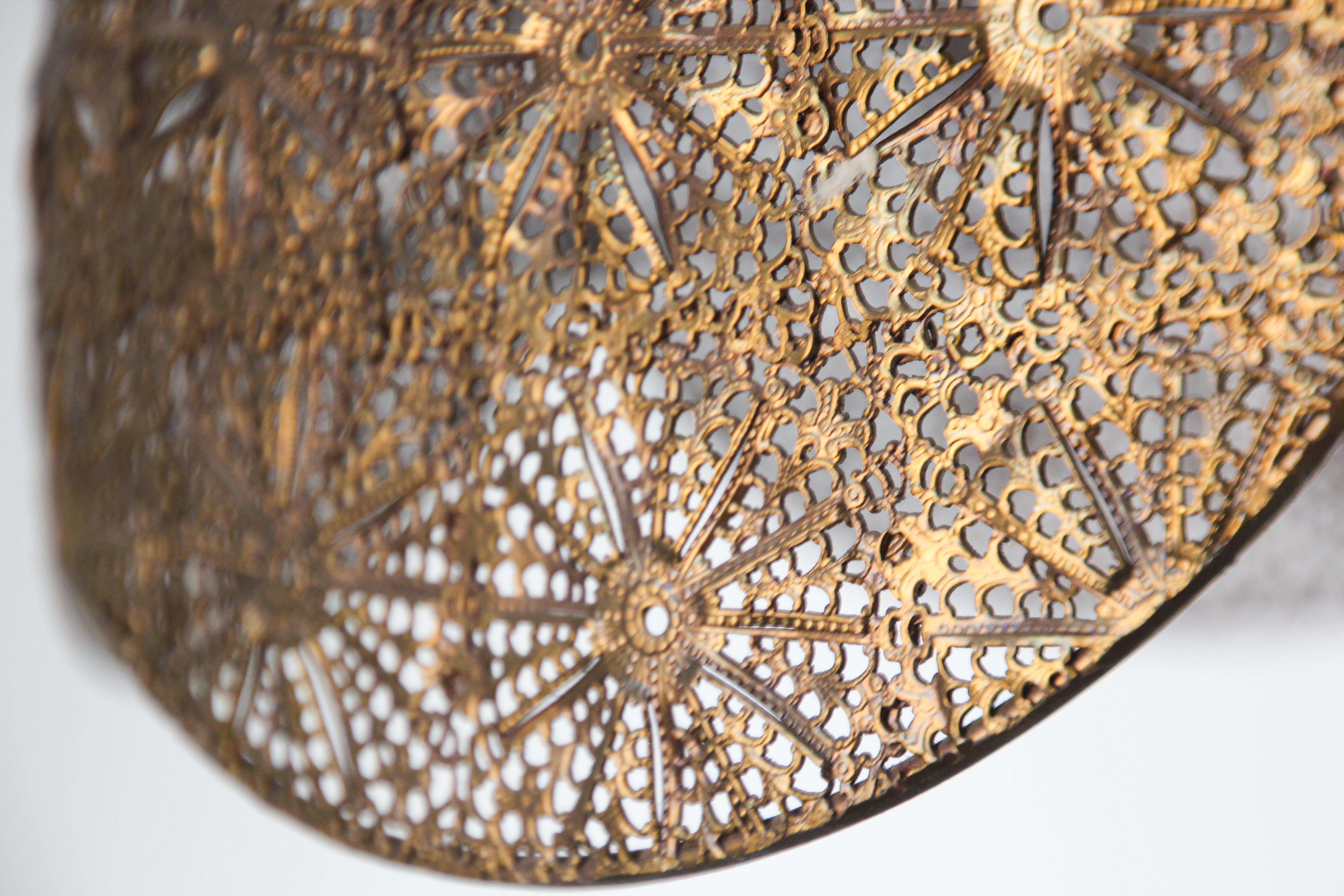 Middle Eastern Moorish Fine Filigree Pierced Brass Hanging Lamp Shade 10