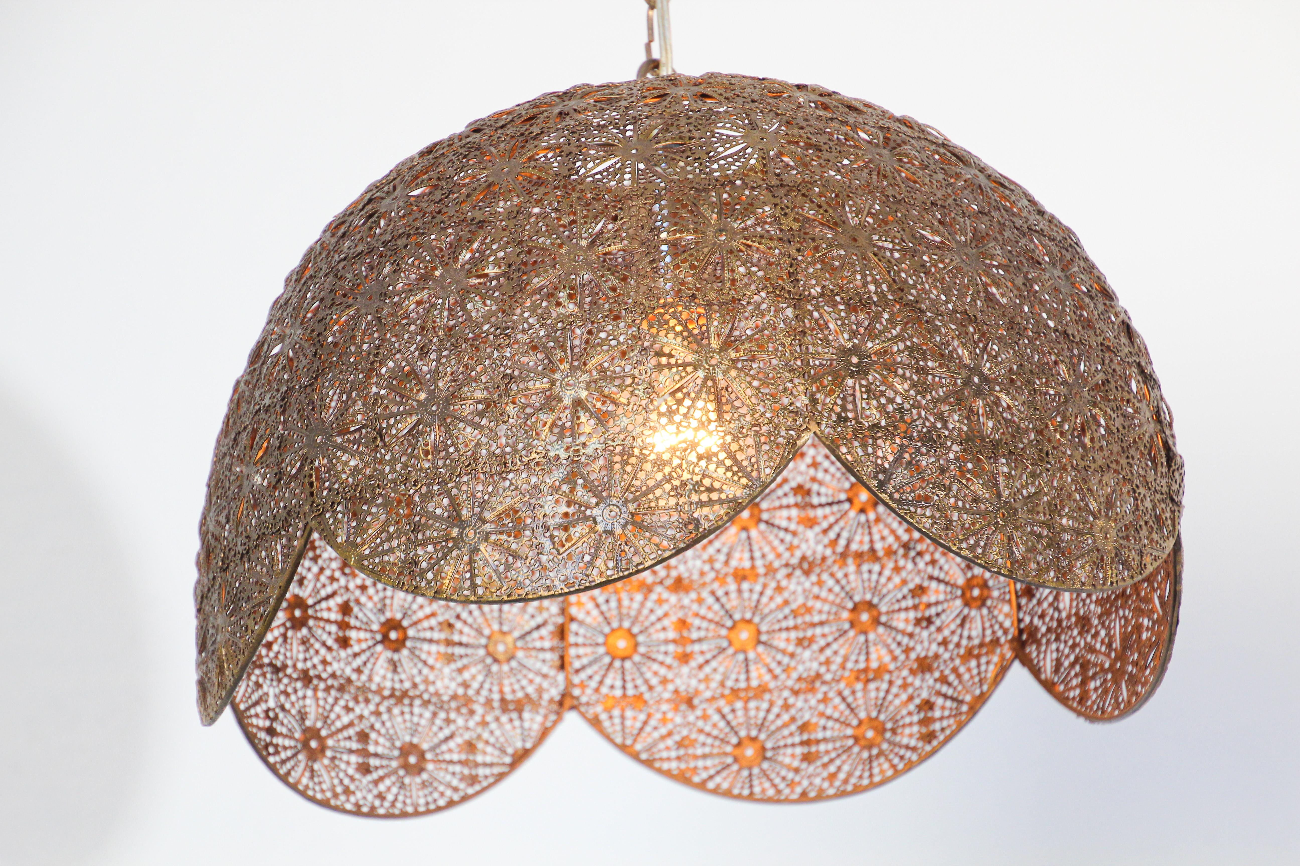 20th Century Middle Eastern Moorish Fine Filigree Pierced Brass Hanging Lamp Shade