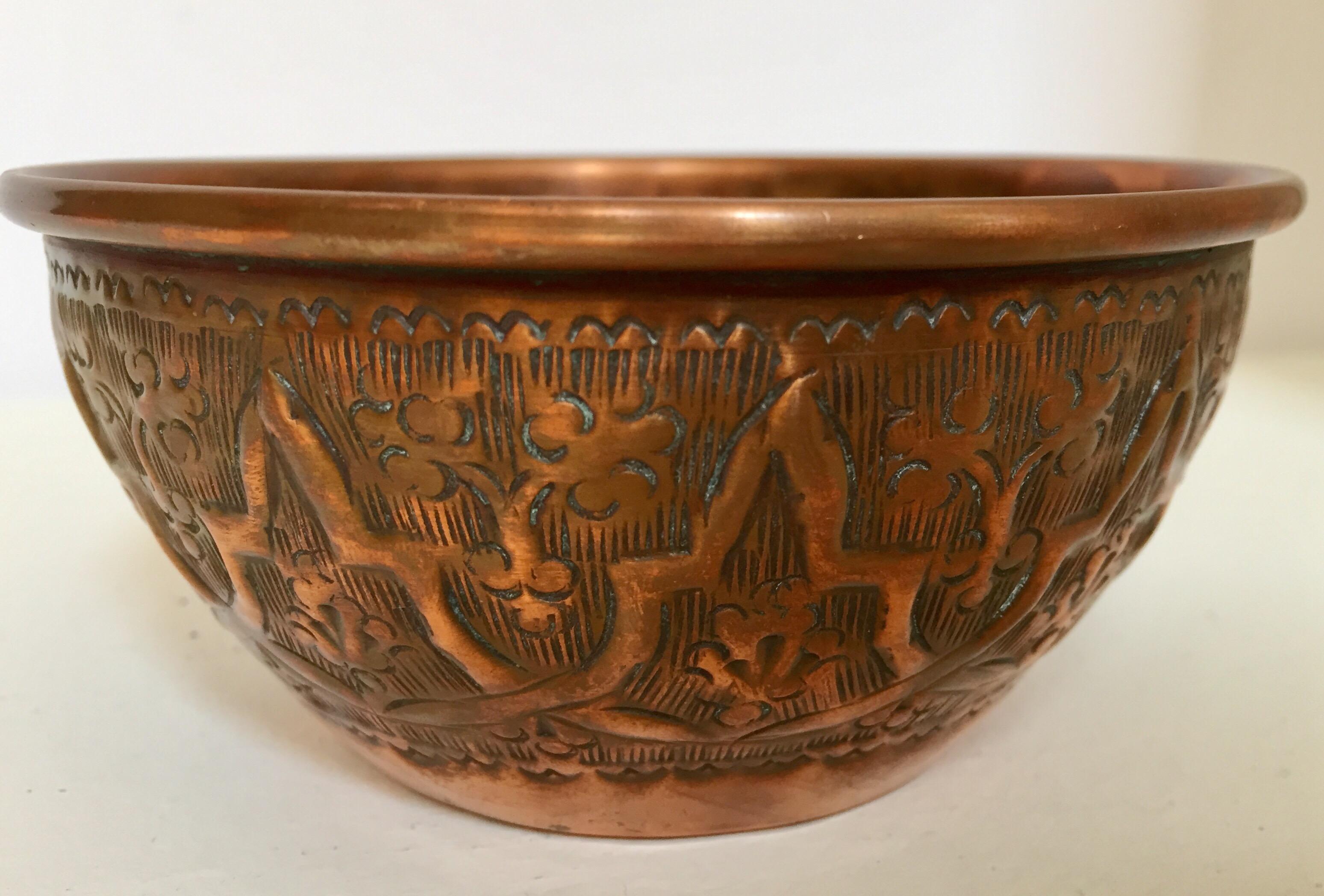 Middle Eastern Moorish Hand-Etched Ceremonial Copper Bowl 2