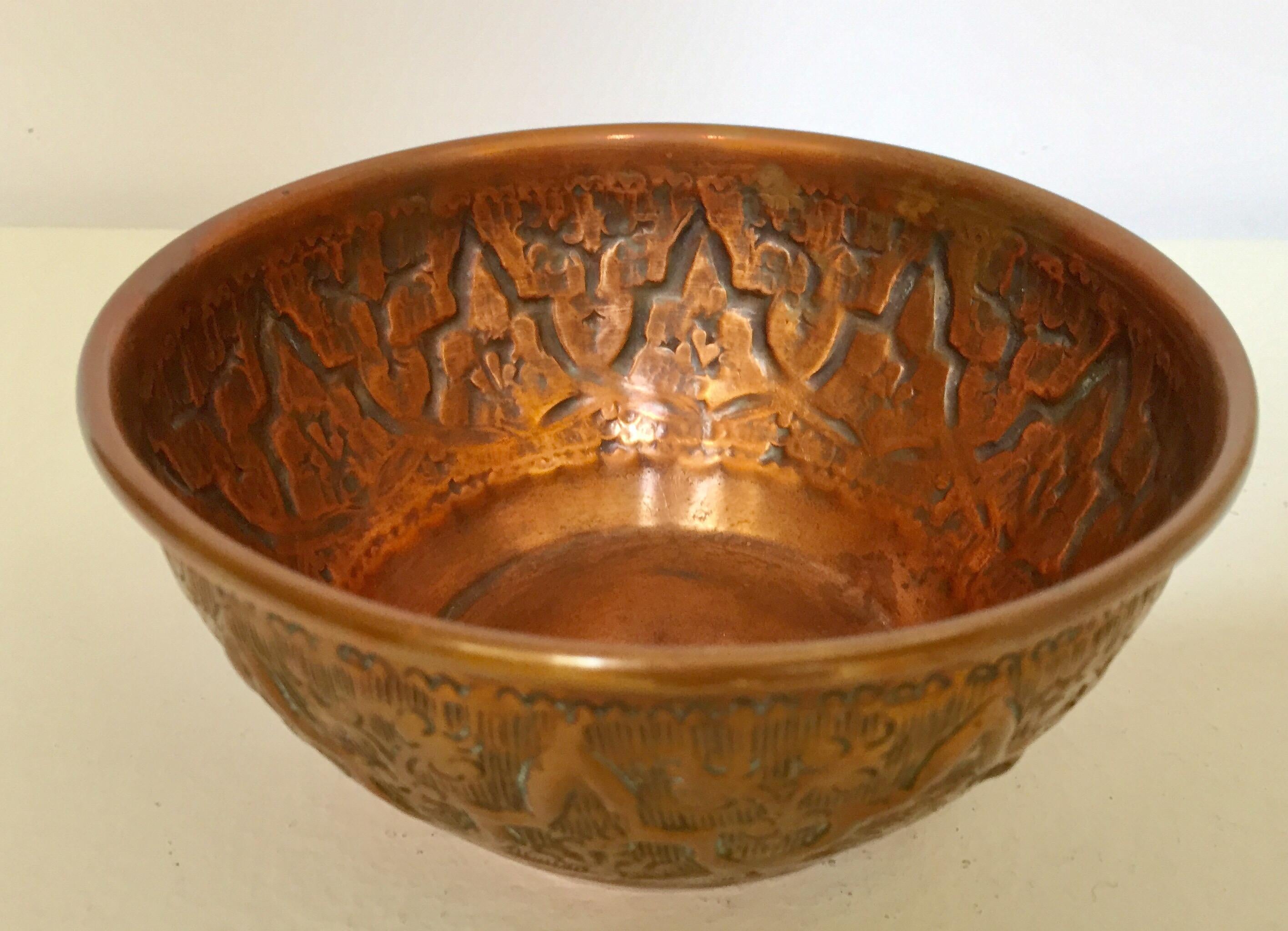 Islamic Middle Eastern Moorish Hand-Etched Ceremonial Copper Bowl