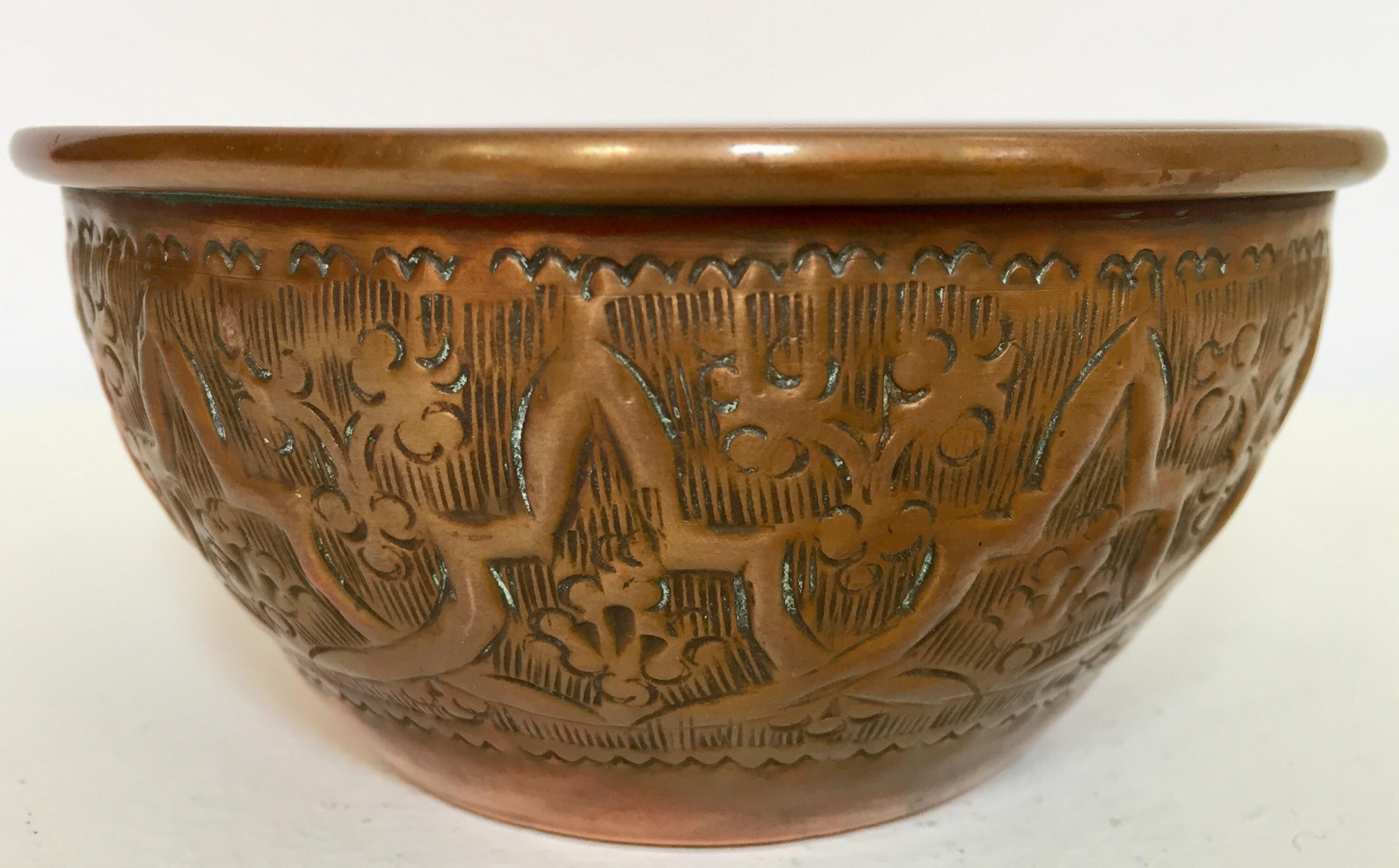 Hand-Crafted Middle Eastern Moorish Hand-Etched Ceremonial Copper Bowl