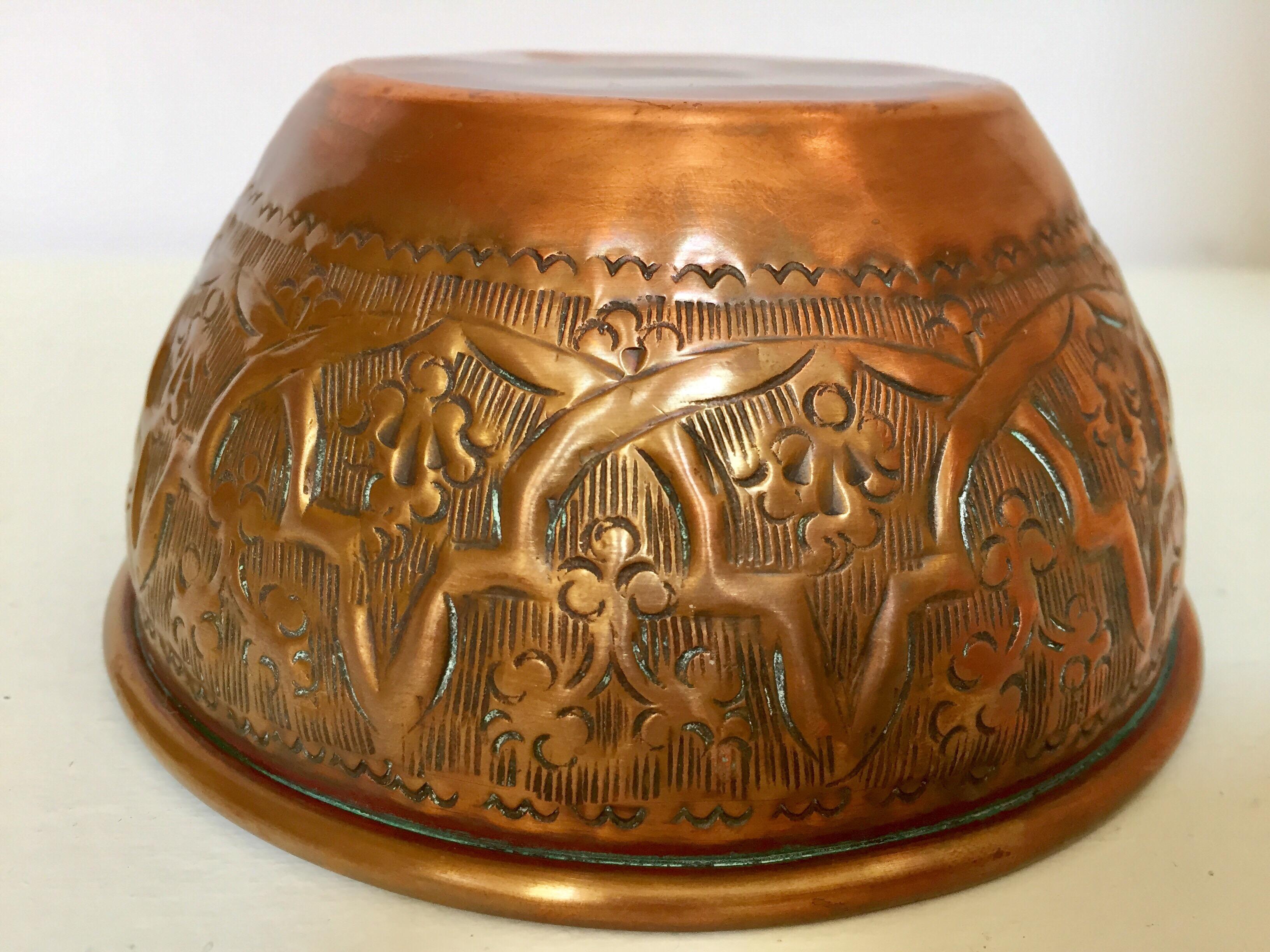 20th Century Middle Eastern Moorish Hand-Etched Ceremonial Copper Bowl