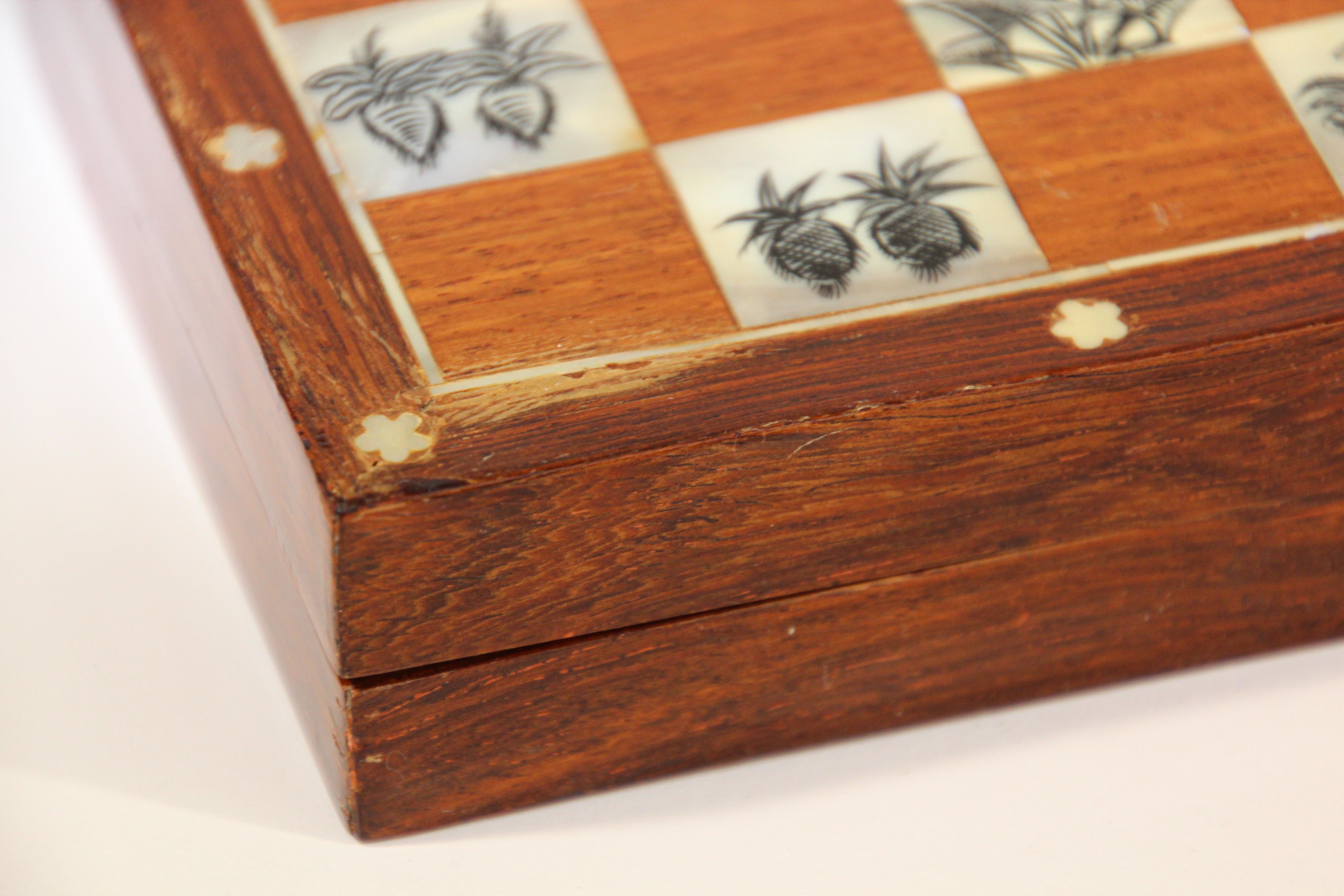 Wood Middle Eastern Moorish Inlaid Chess Board Box For Sale