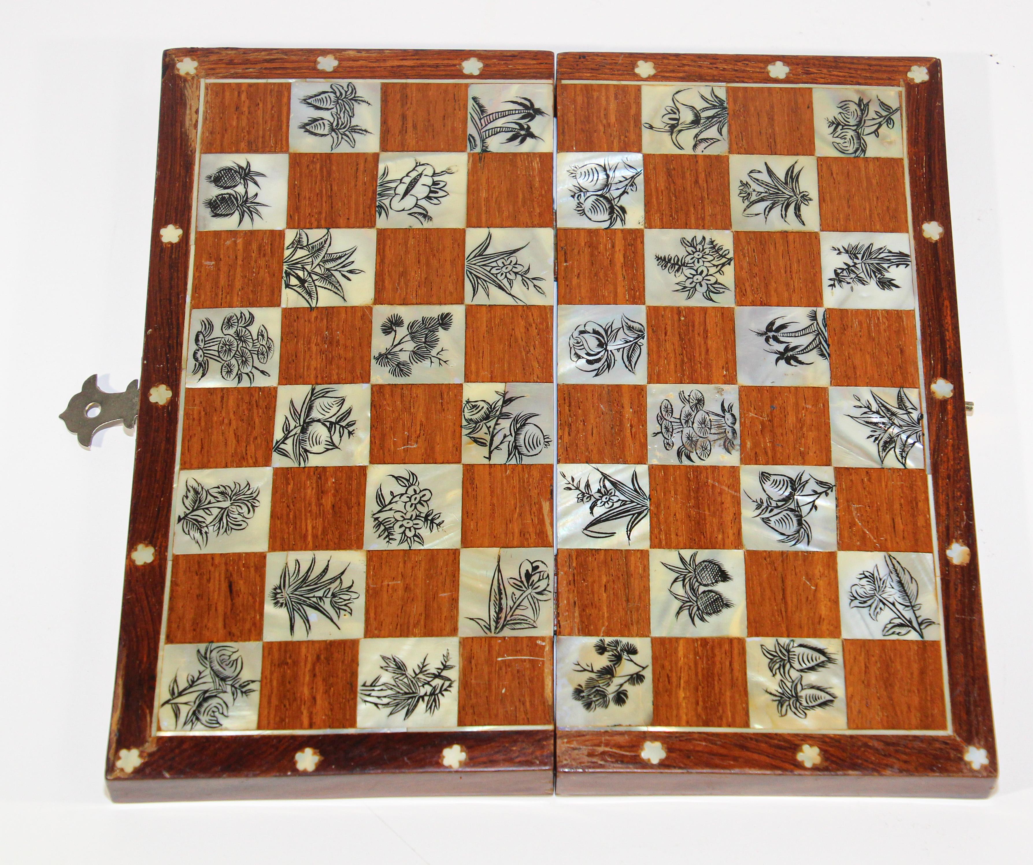 Egyptian Handmade  Antique Chess Table Inlaid Mother of Pearl 18" 