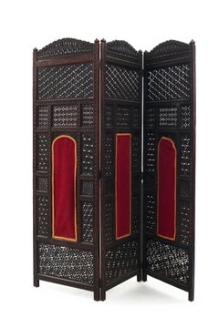 Moorish Carved Teak 3-Fold Screen