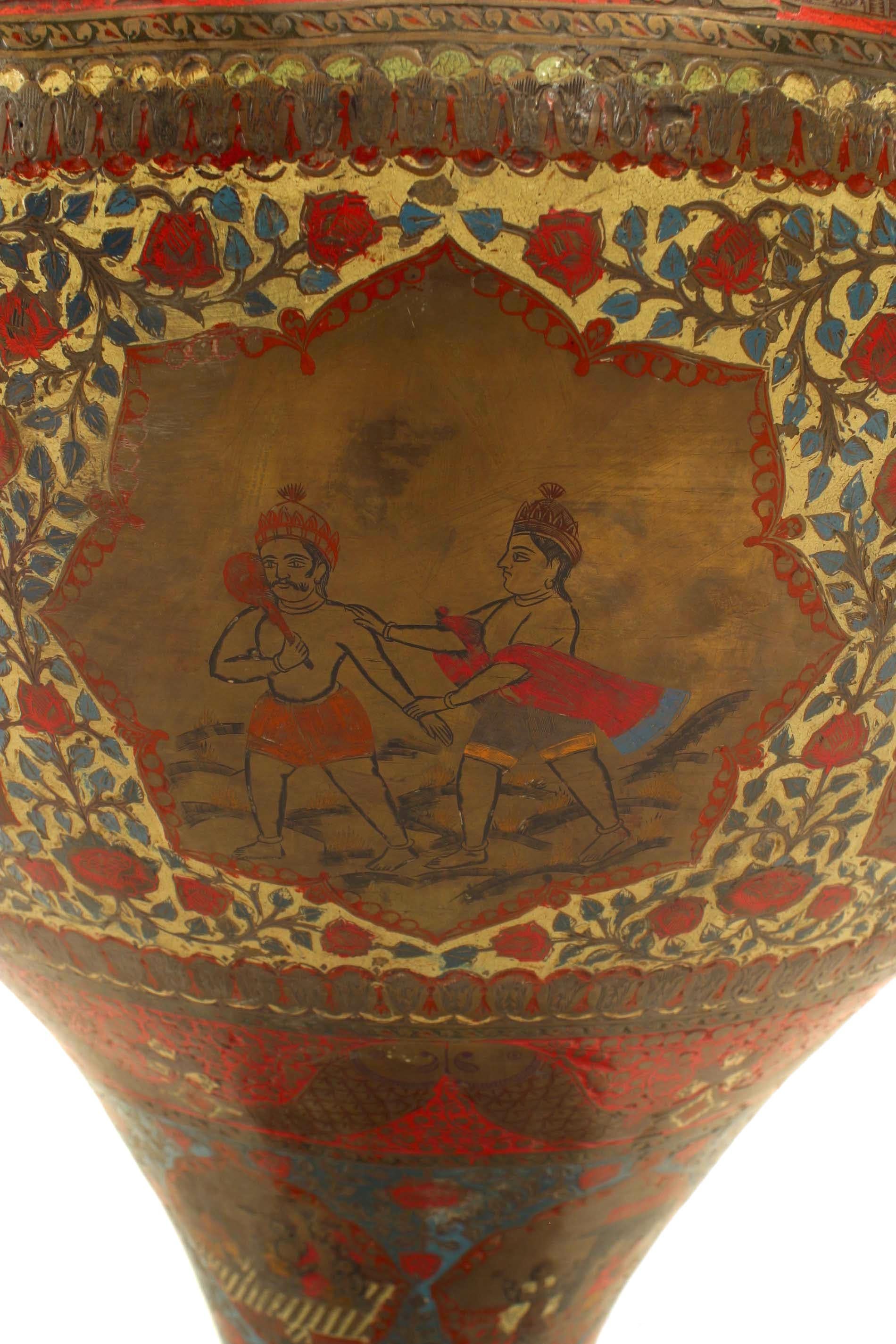 Middle Eastern Moorish style (19/20th Cent) monumental palace vase with red, white, and black enamel decoration (AS IS).
