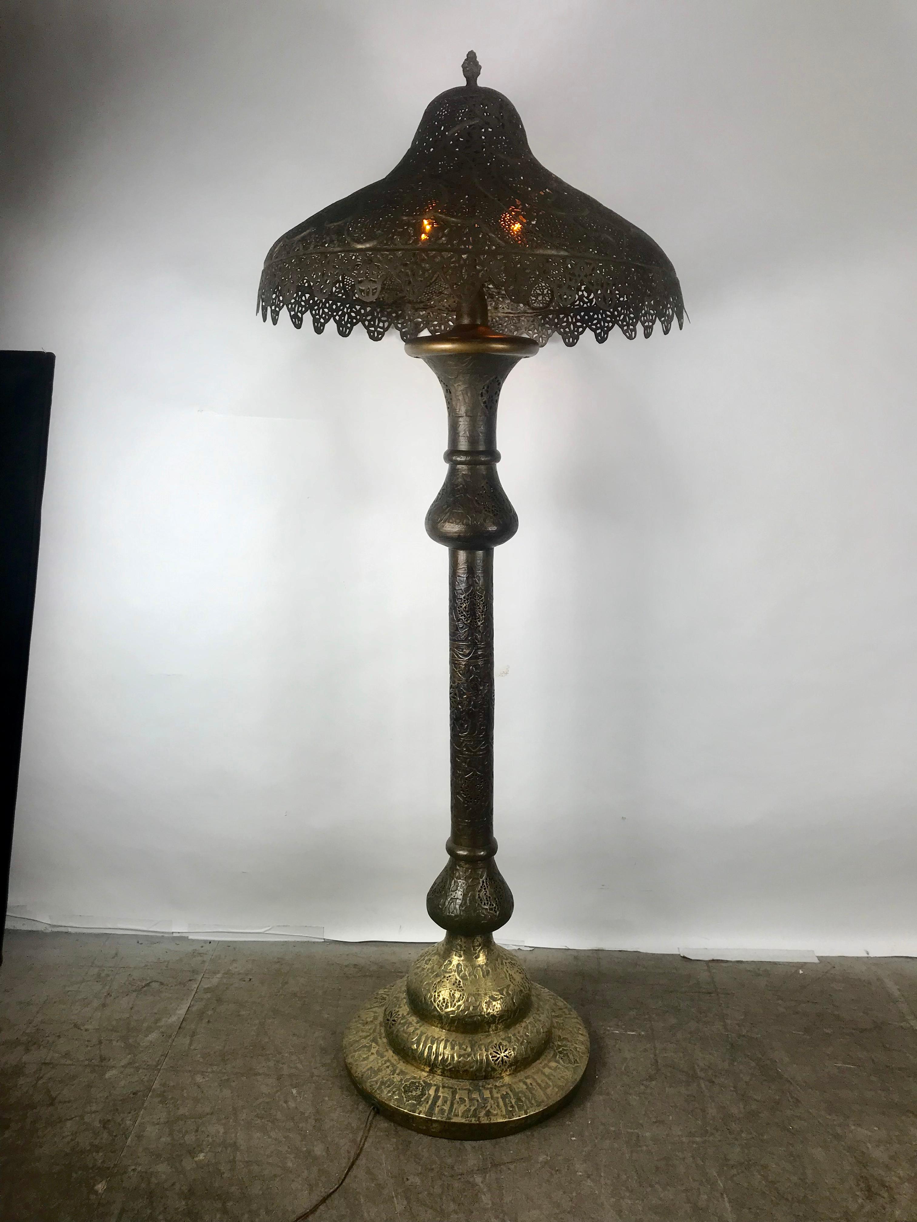 Middle Eastern Moorish Syrian Brass Pierced Floor Lamp 3