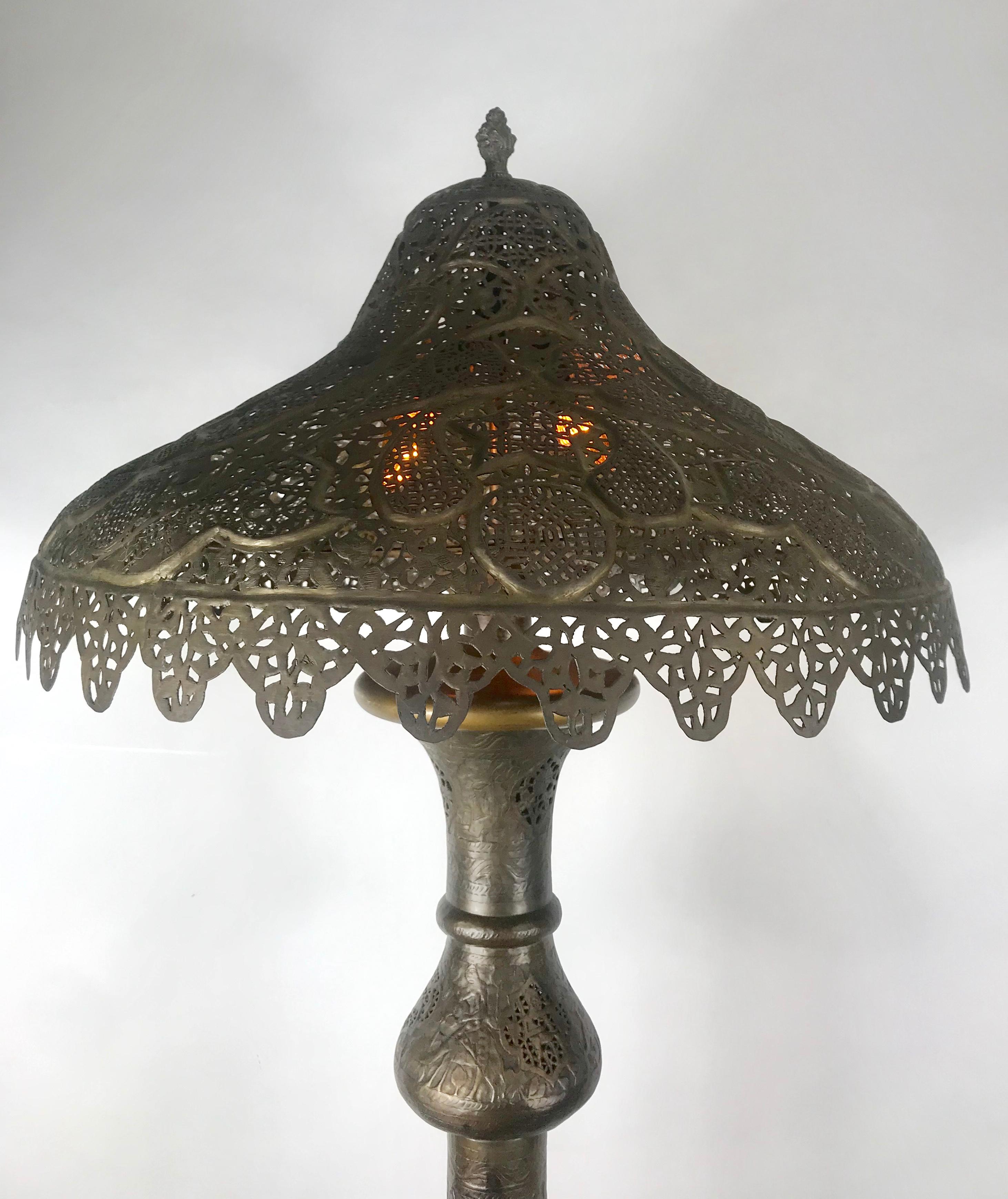 Middle Eastern Moorish Syrian Brass Pierced Floor Lamp 4