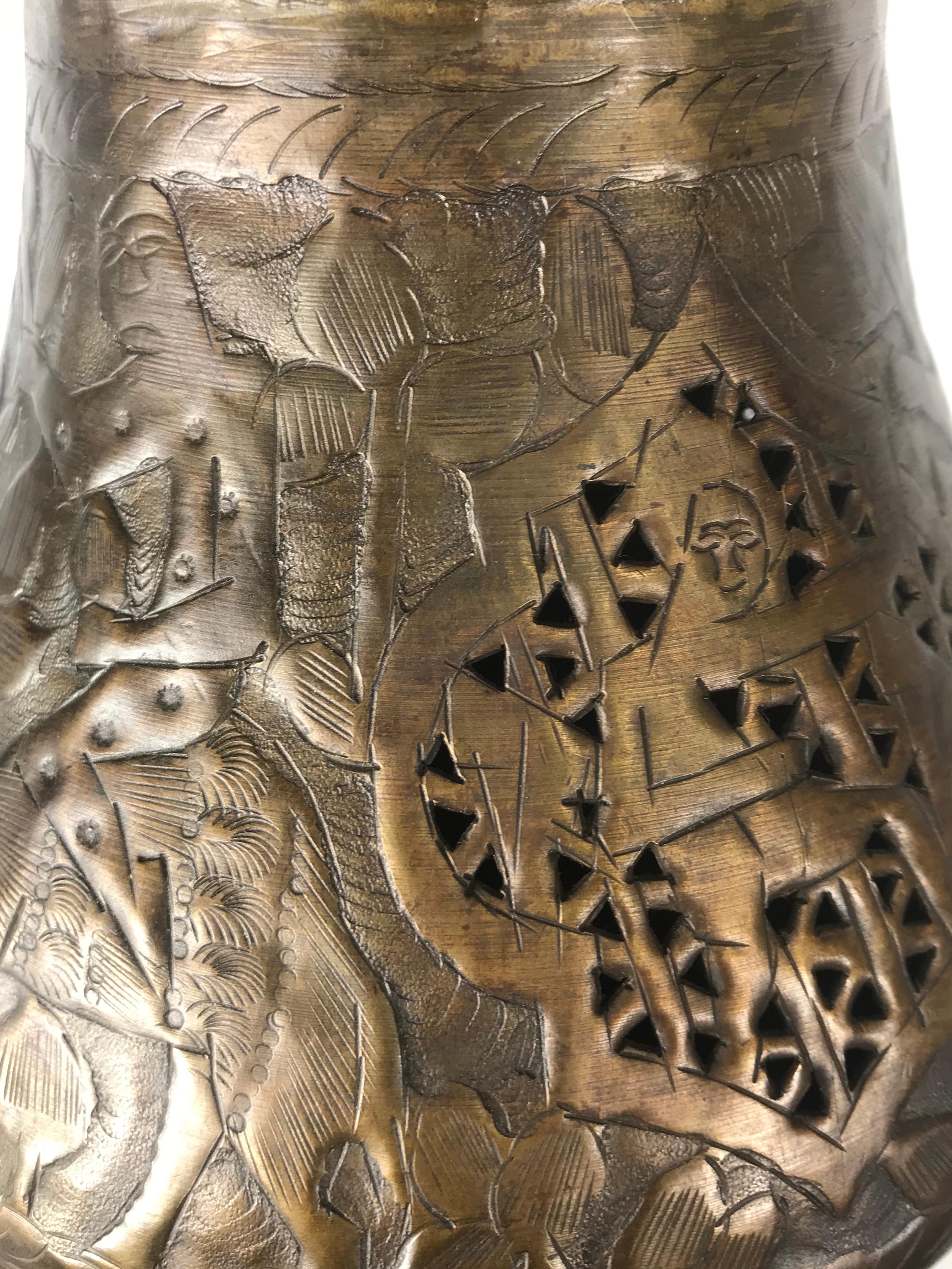 Embossed Middle Eastern Moorish Syrian Brass Pierced Floor Lamp