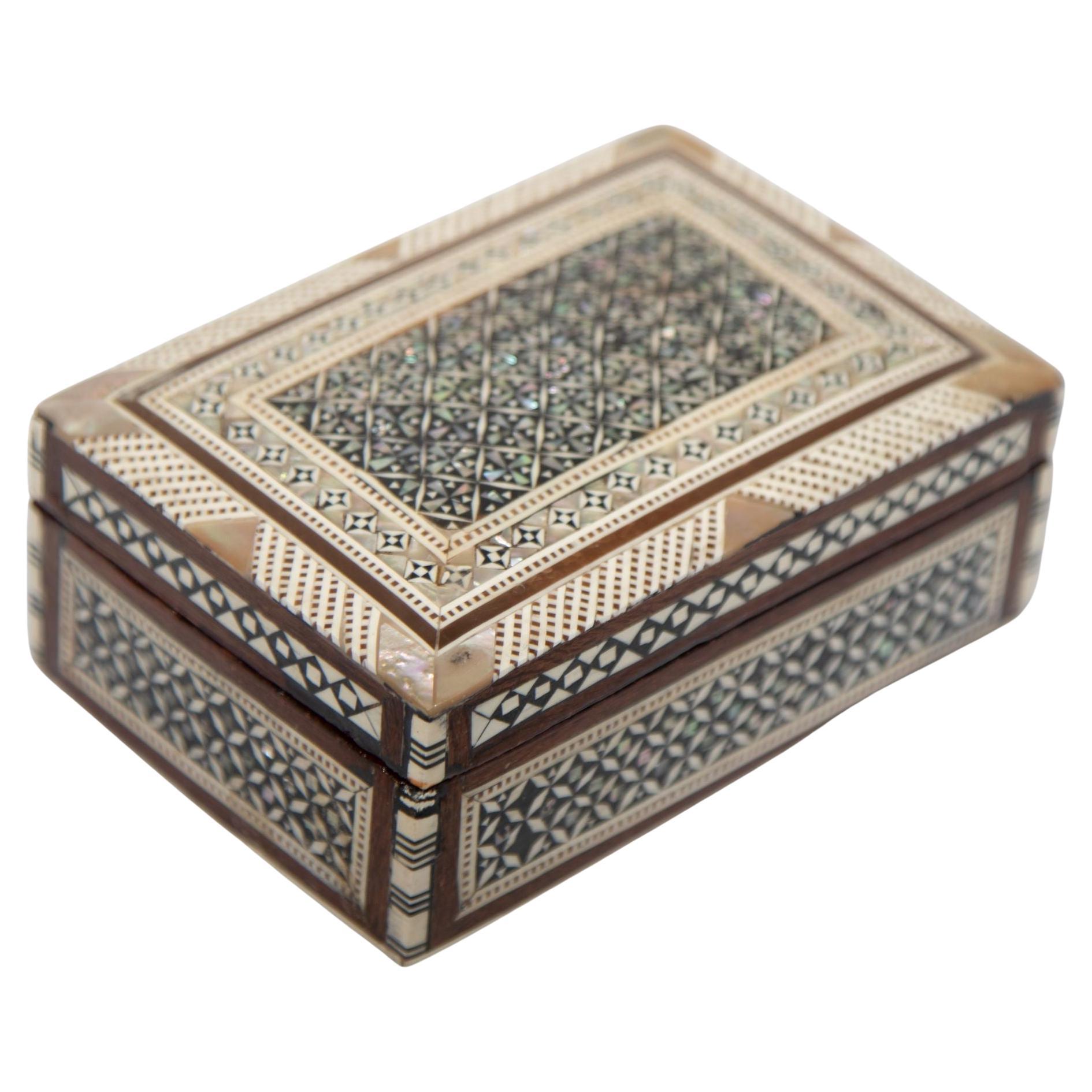 Middle Eastern Mosaic Wood Box with Inlays of Mother of Pearl, C. 1950s