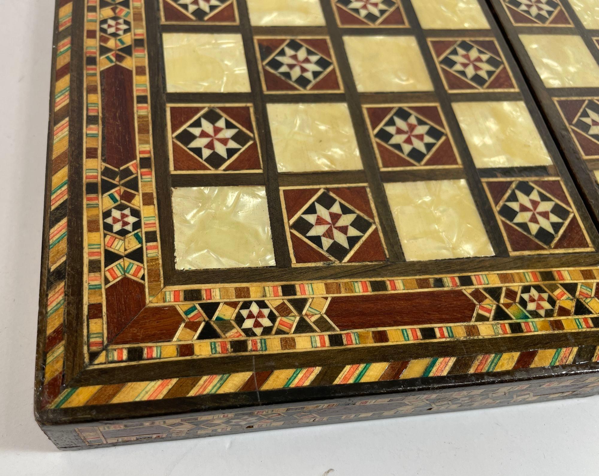Middle Eastern Mosaic Wooden Inlaid Marquetry Box for Game Chess and Backgammon For Sale 7