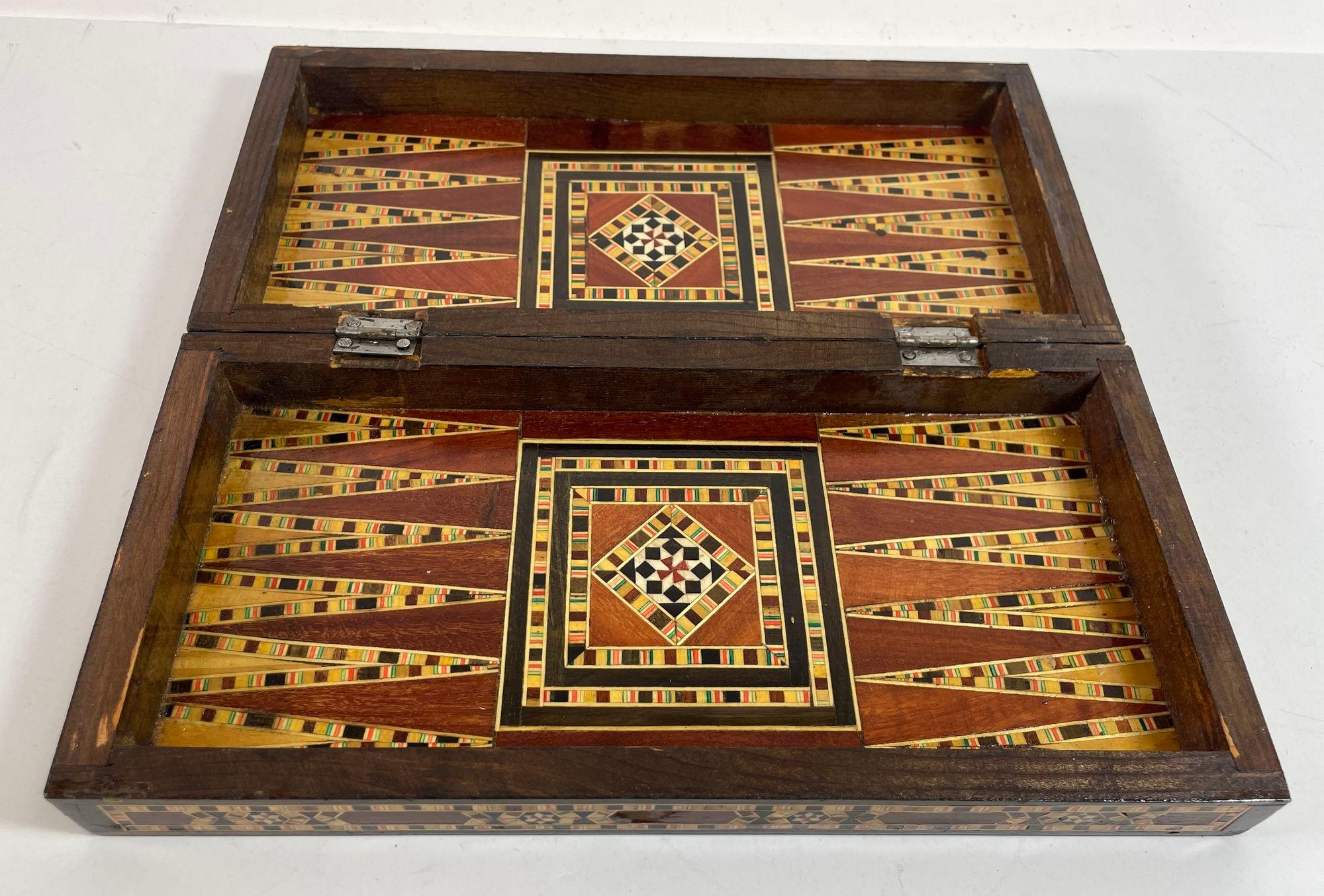 Lebanese Middle Eastern Mosaic Wooden Inlaid Marquetry Box for Game Chess and Backgammon For Sale