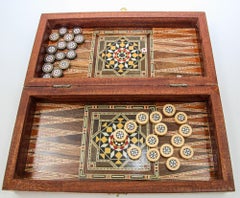 Middle Eastern Mosaic Wooden Inlaid Marquetry Box Game Backgammon