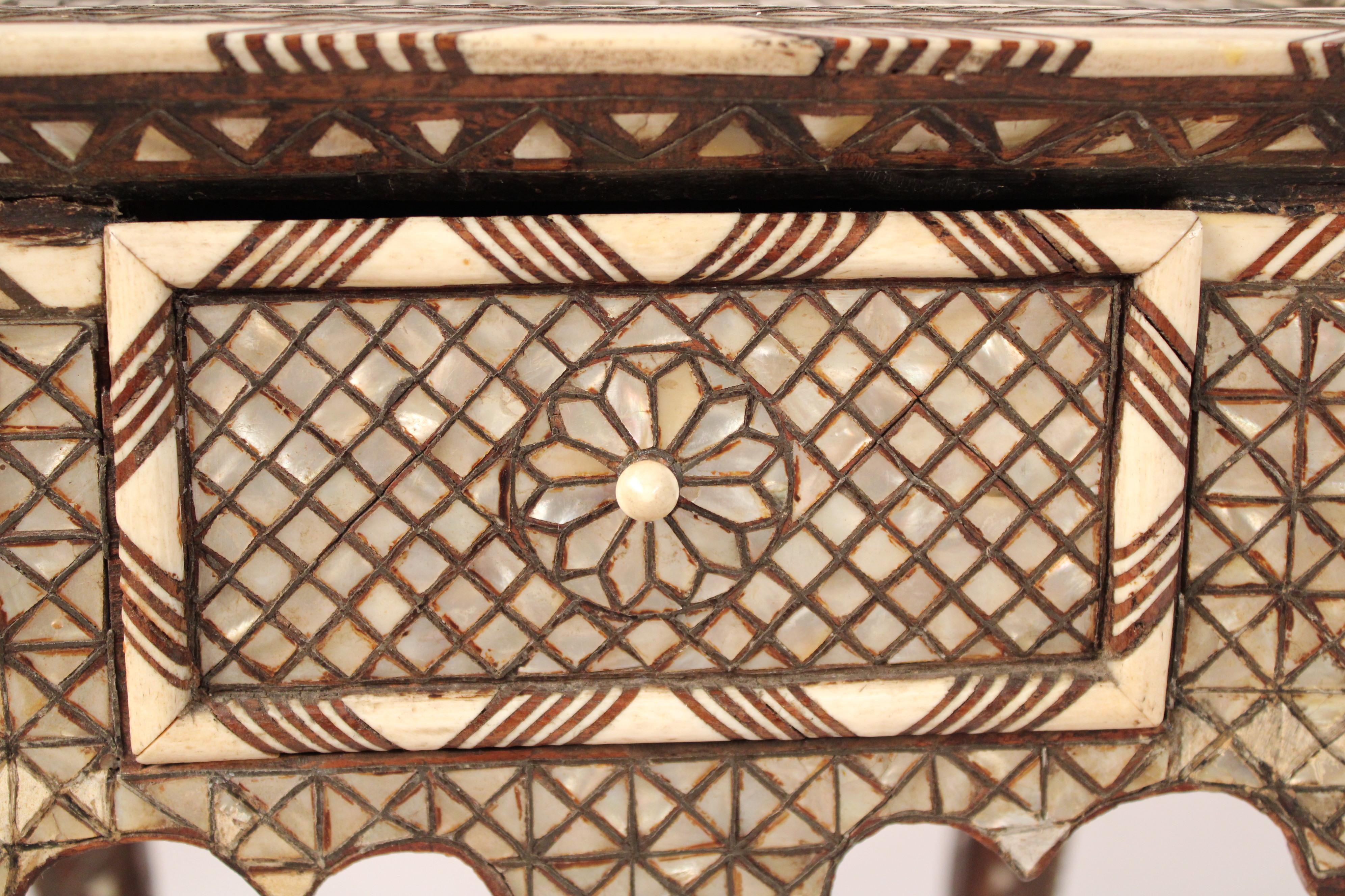 Middle Eastern Mother of Pearl and Bone Inlaid Side Table In Good Condition In Laguna Beach, CA