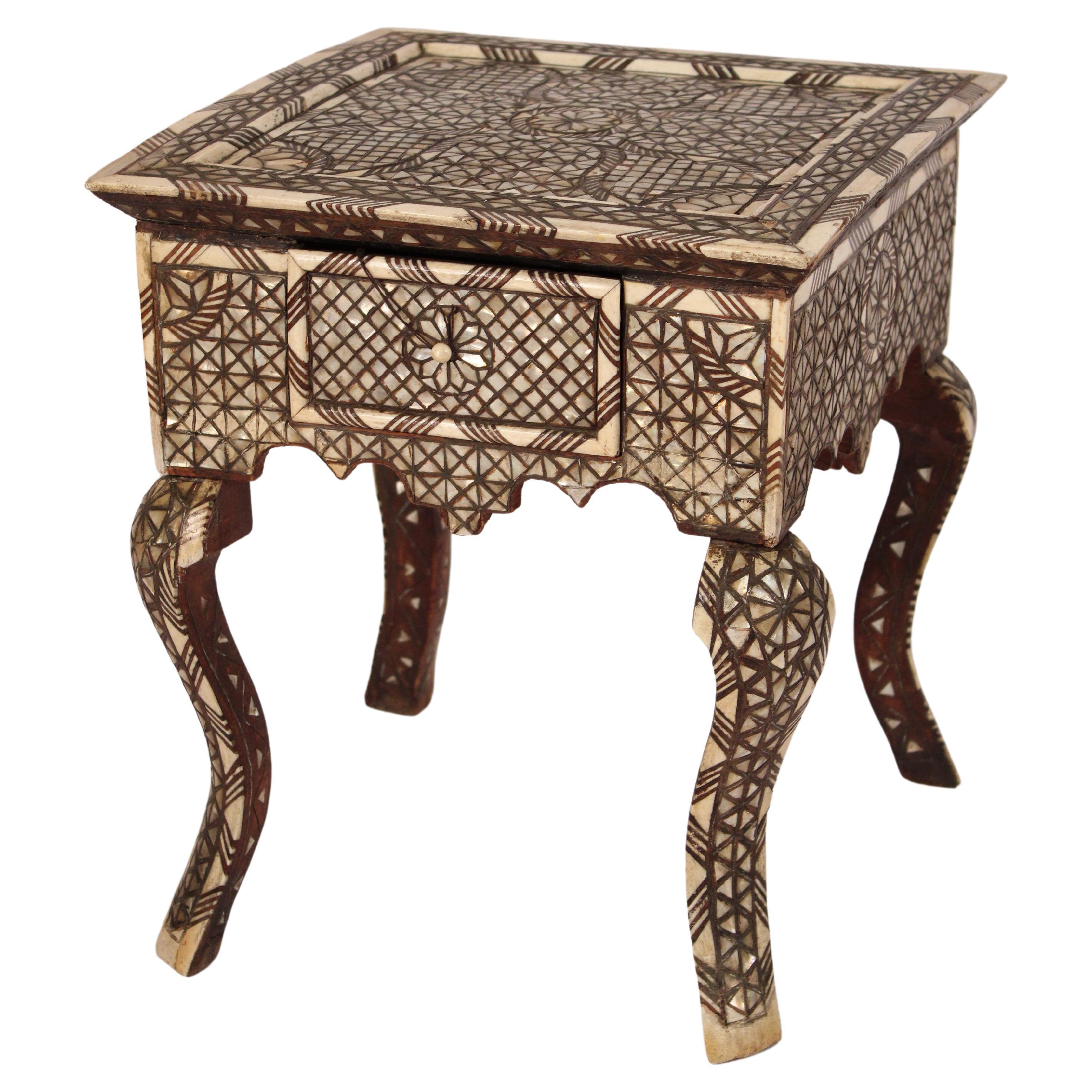 Middle Eastern Mother of Pearl and Bone Inlaid Side Table