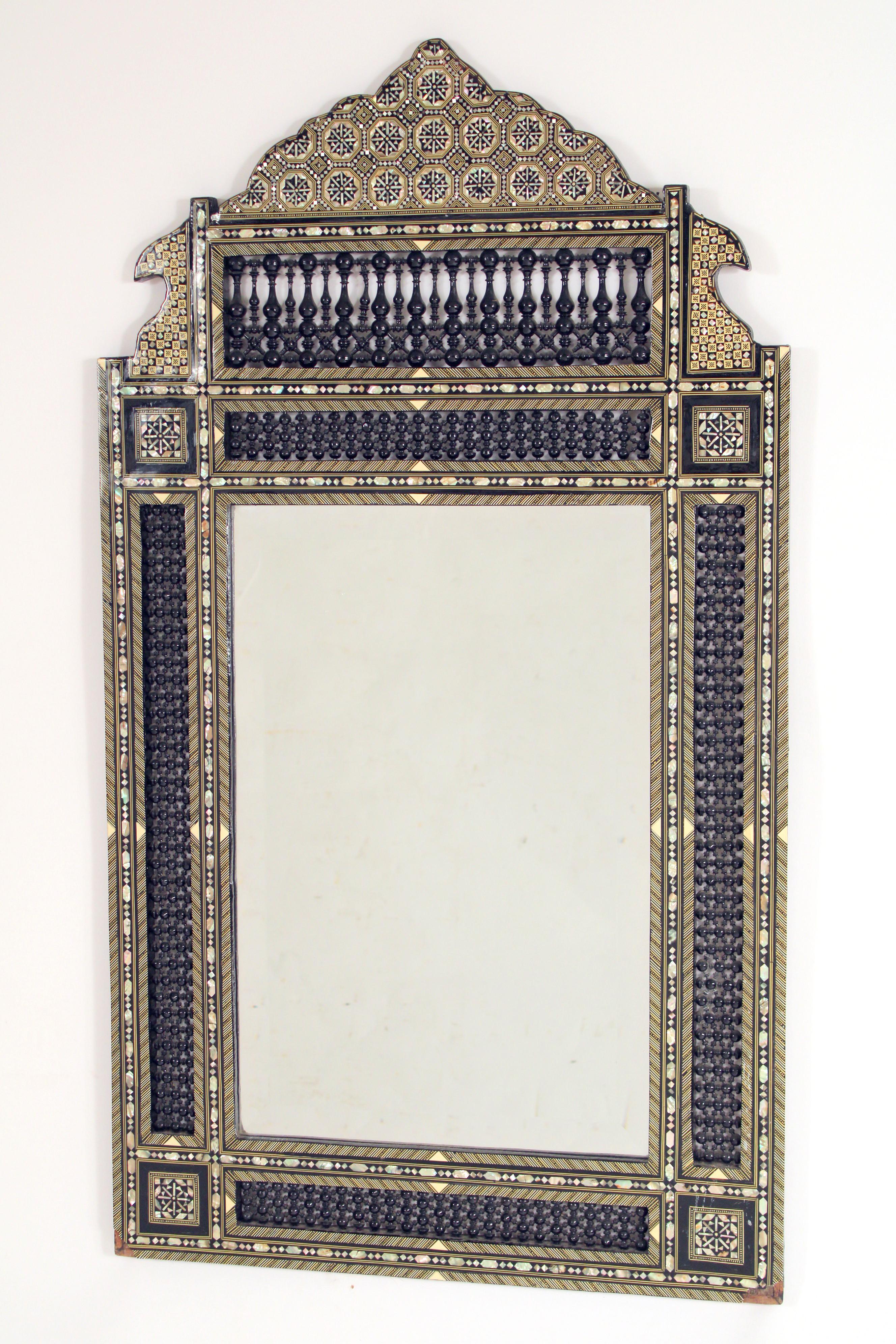 Middle Eastern Mother of Pearl Inlaid Mirror In Good Condition For Sale In Laguna Beach, CA