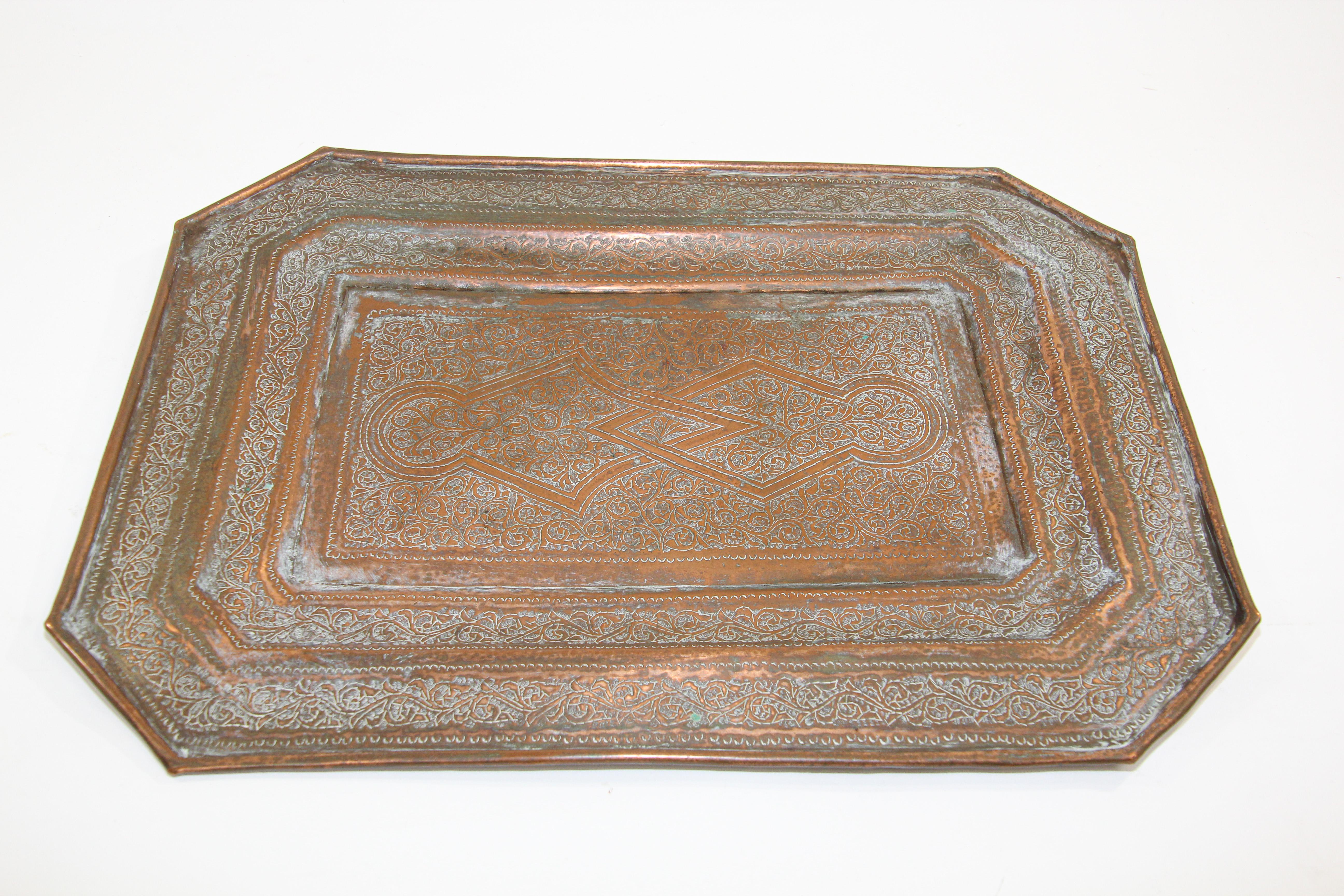 Middle Eastern Octagonal Persian Copper Tray Charger For Sale 6