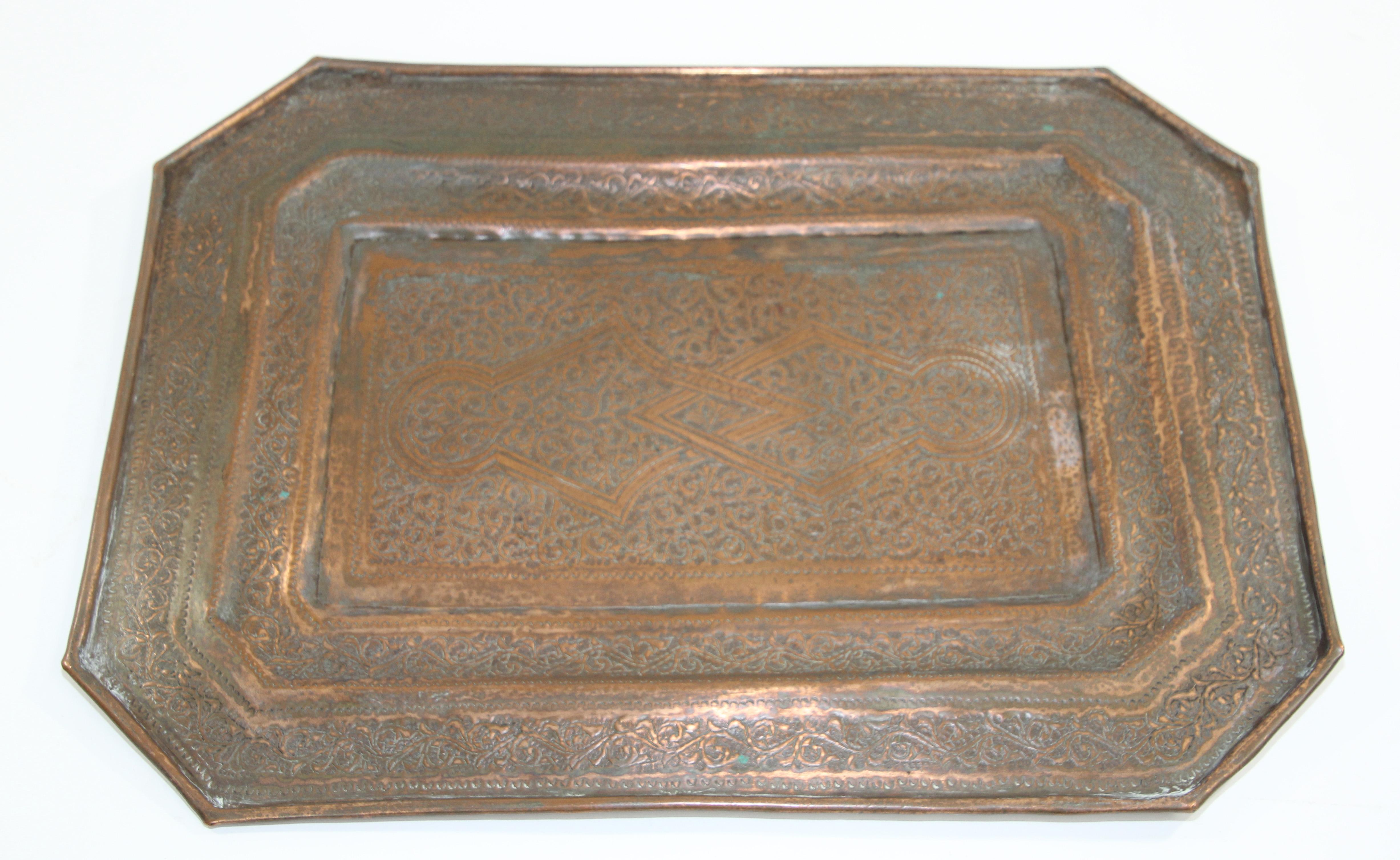 Middle Eastern Octagonal Persian Copper Tray Charger For Sale 10