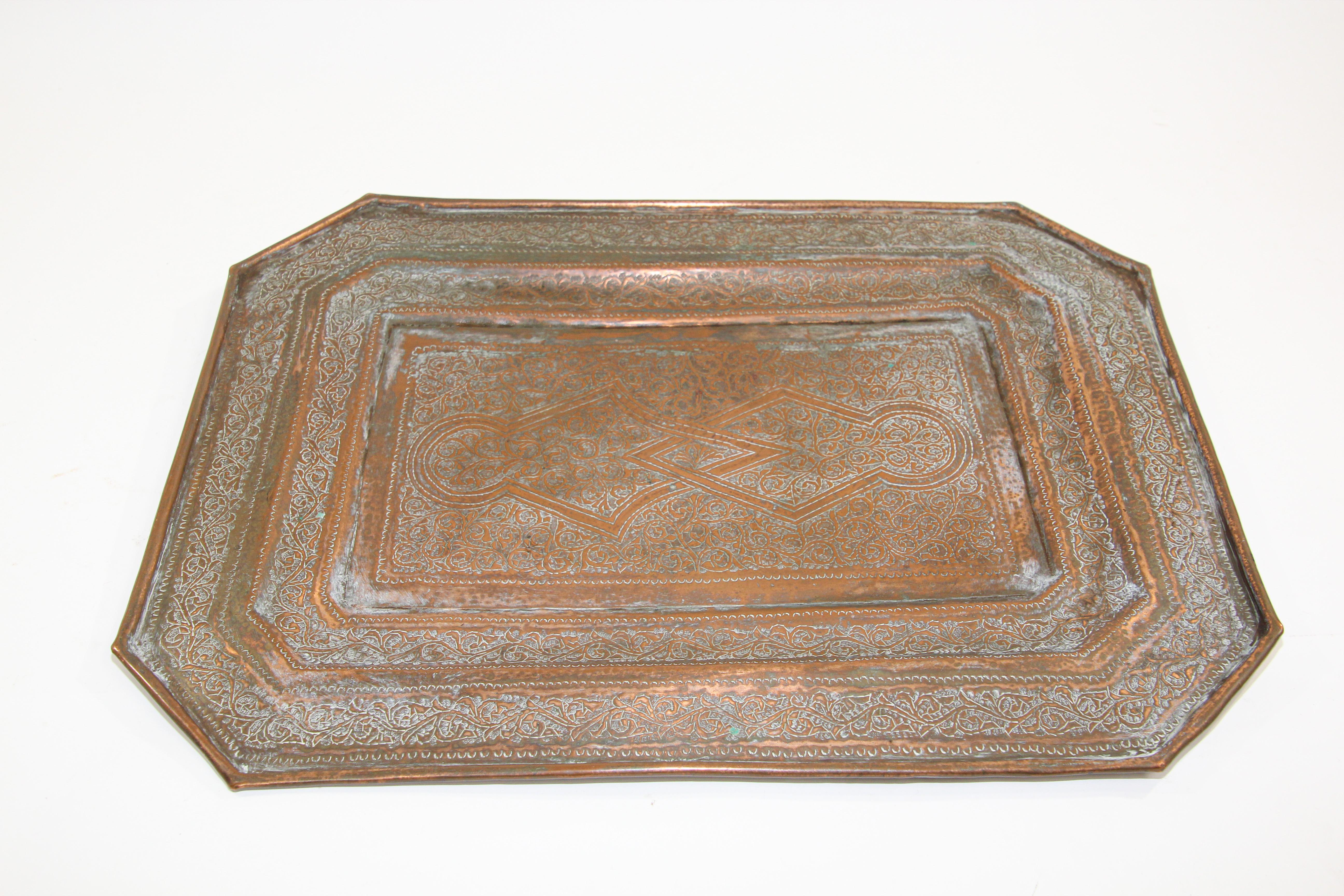 Middle Eastern Octagonal Persian Copper Tray Charger For Sale 1