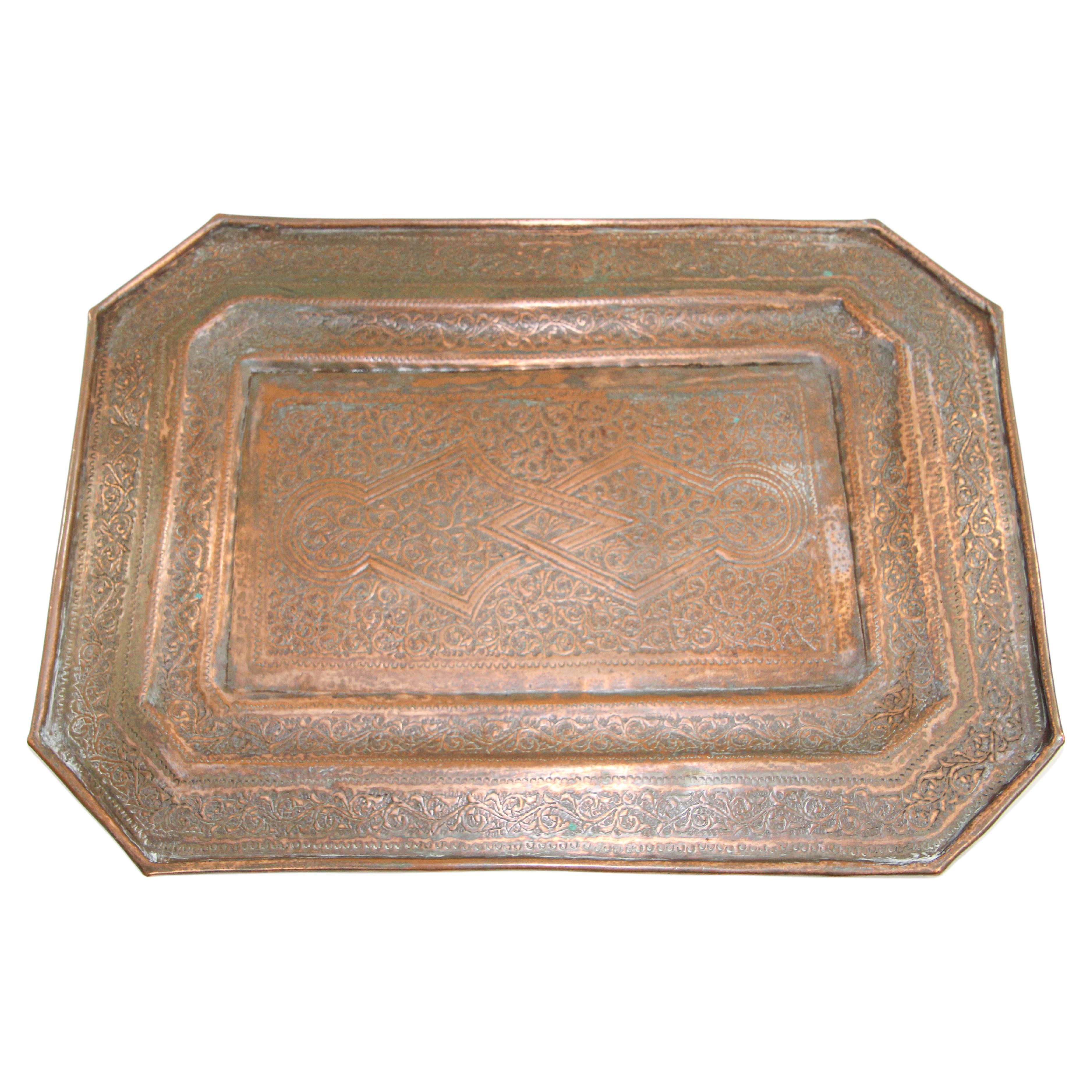 Middle Eastern Octagonal Persian Copper Tray Charger For Sale