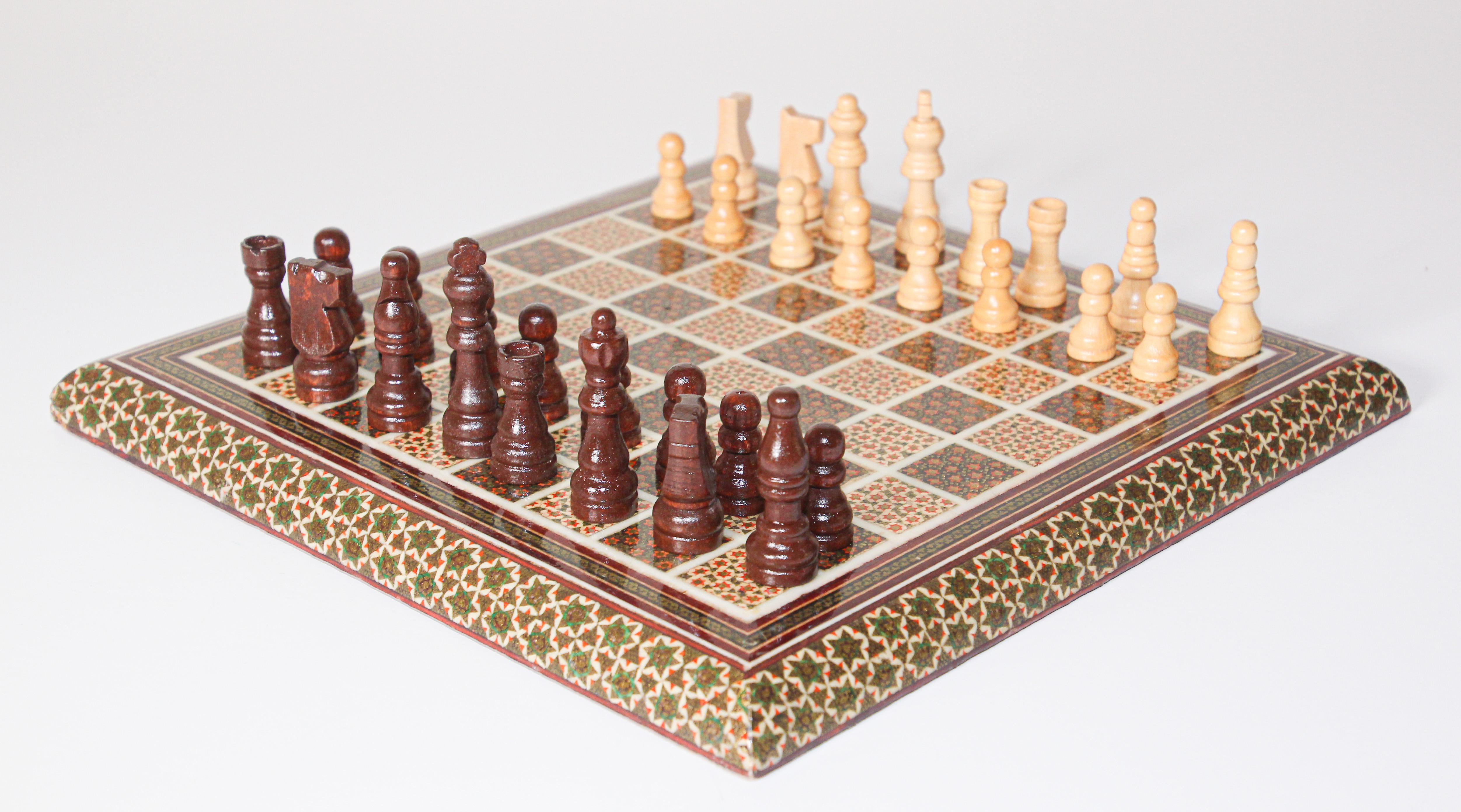 Marquetry Middle Eastern Persian Khatam Chess Game