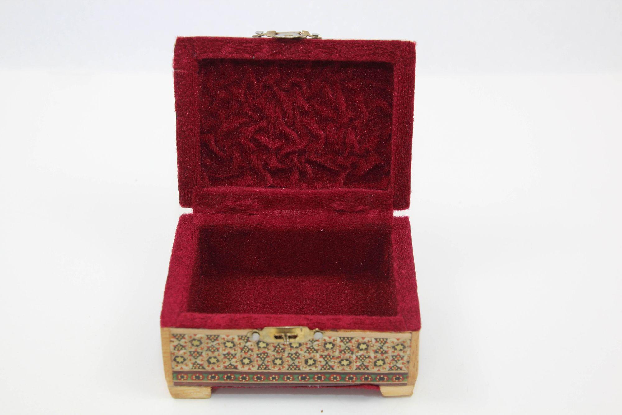 Middle Eastern Persian Khatam Trinket Box with Miniature Art Painting 1950s For Sale 1