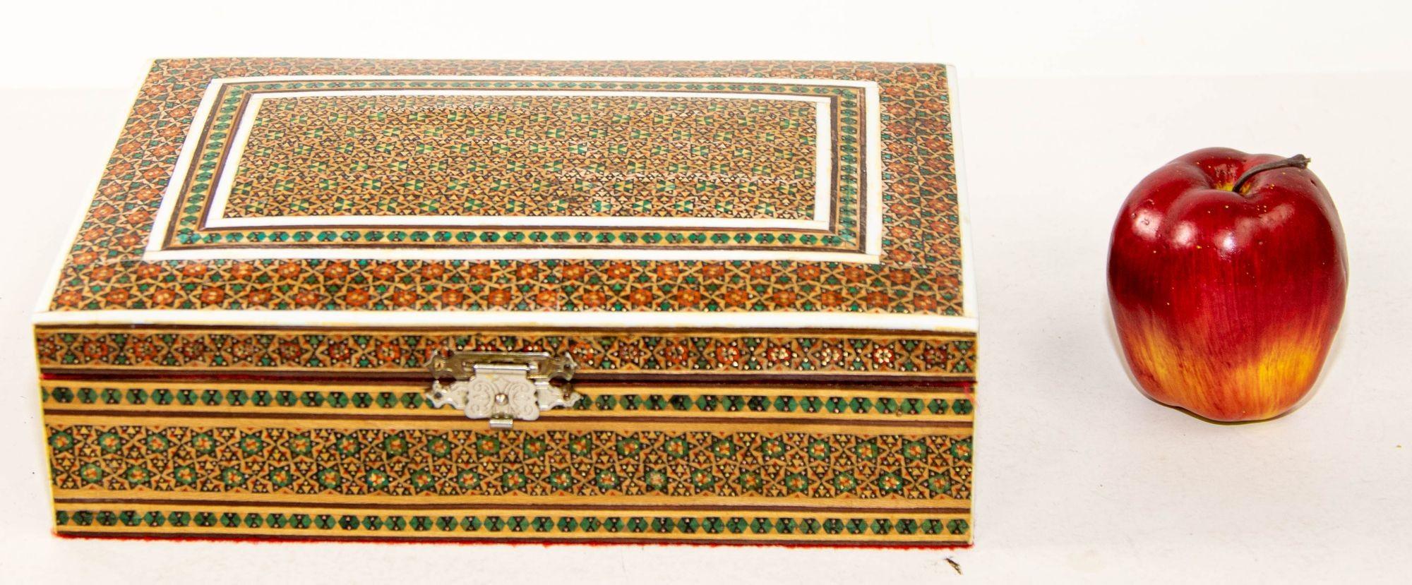 Fruitwood Middle Eastern Persian Micro Mosaic Khatam Inlaid Jewelry Box For Sale