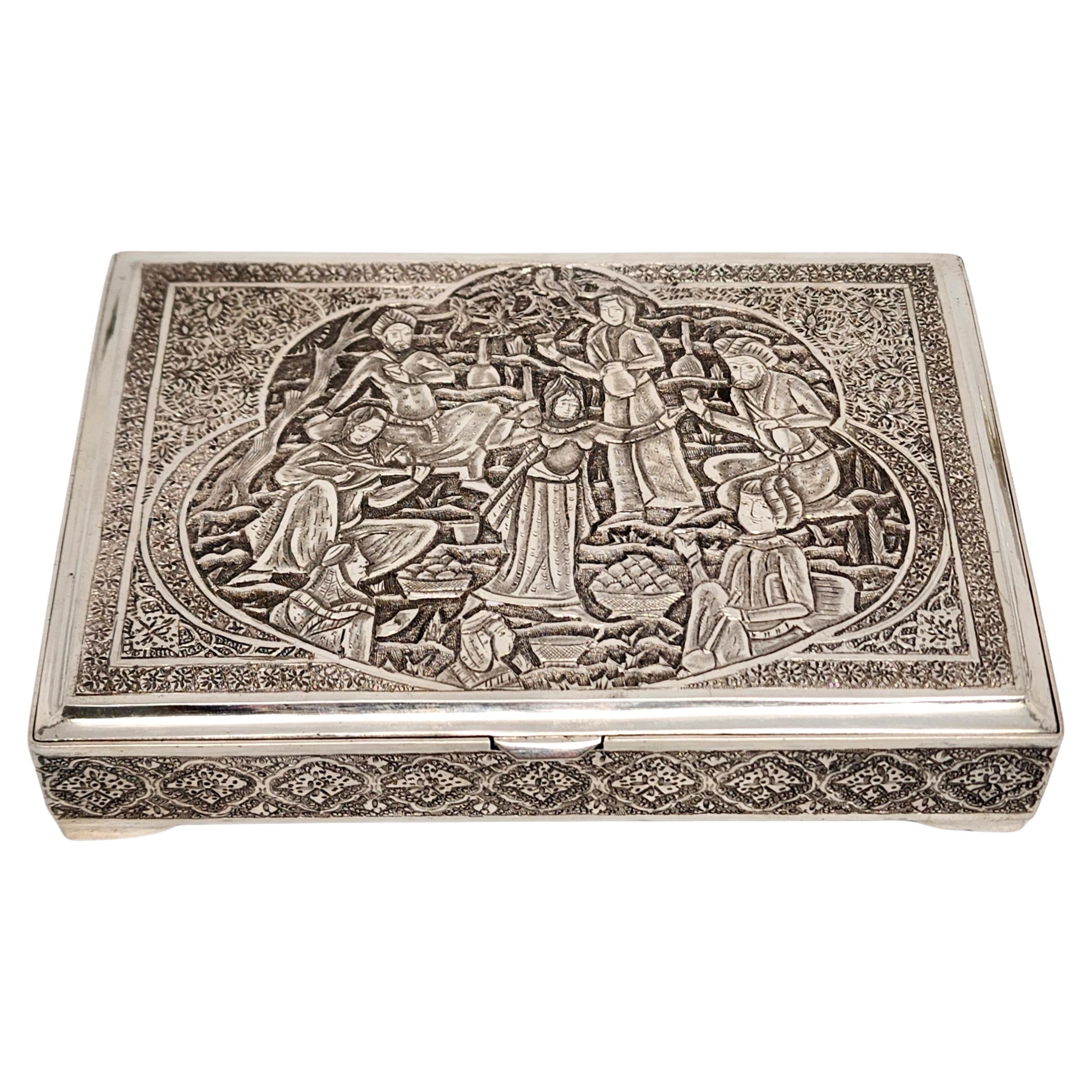 Middle Eastern Persian Silver Box For Sale