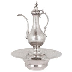 Middle Eastern Silver Ewer and Basin