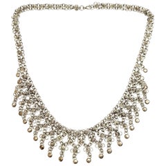 Middle Eastern Silver Rosette Bib Necklace with Round Dangles