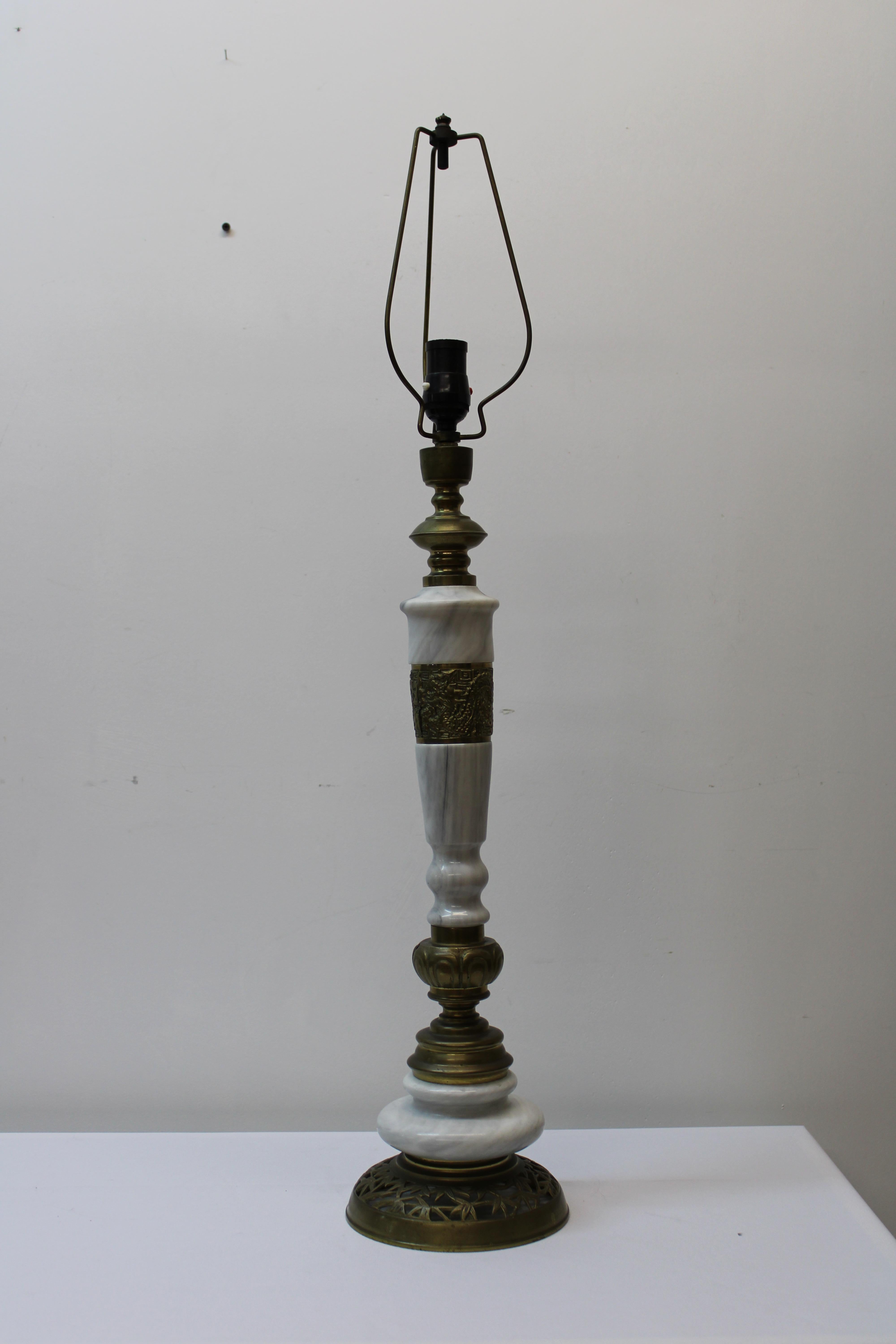 Middle Eastern Style Marble & Brass Table Lamps For Sale 3