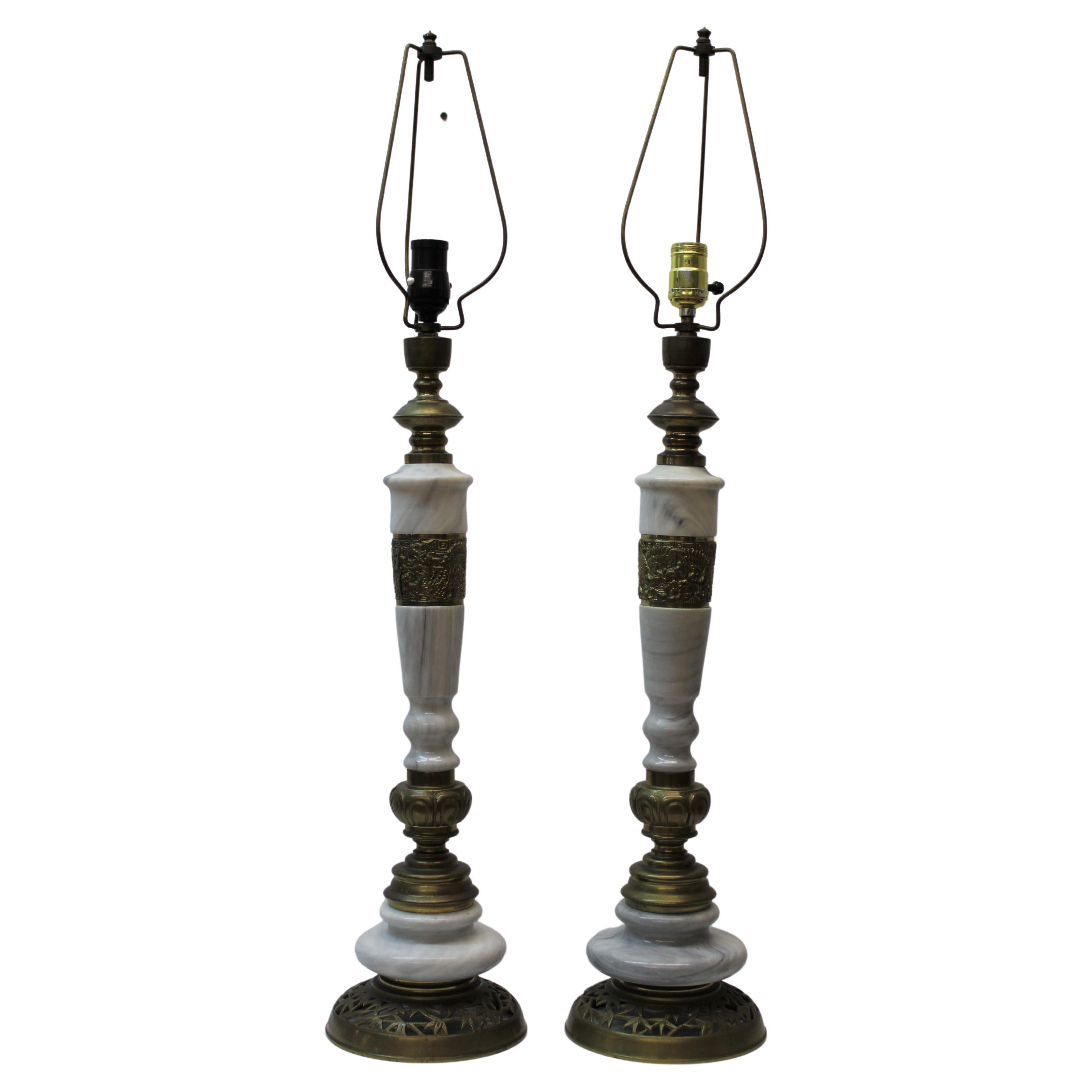 Middle Eastern Style Marble & Brass Table Lamps For Sale