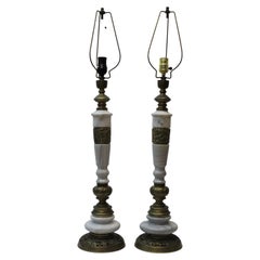 Used Middle Eastern Style Marble & Brass Table Lamps